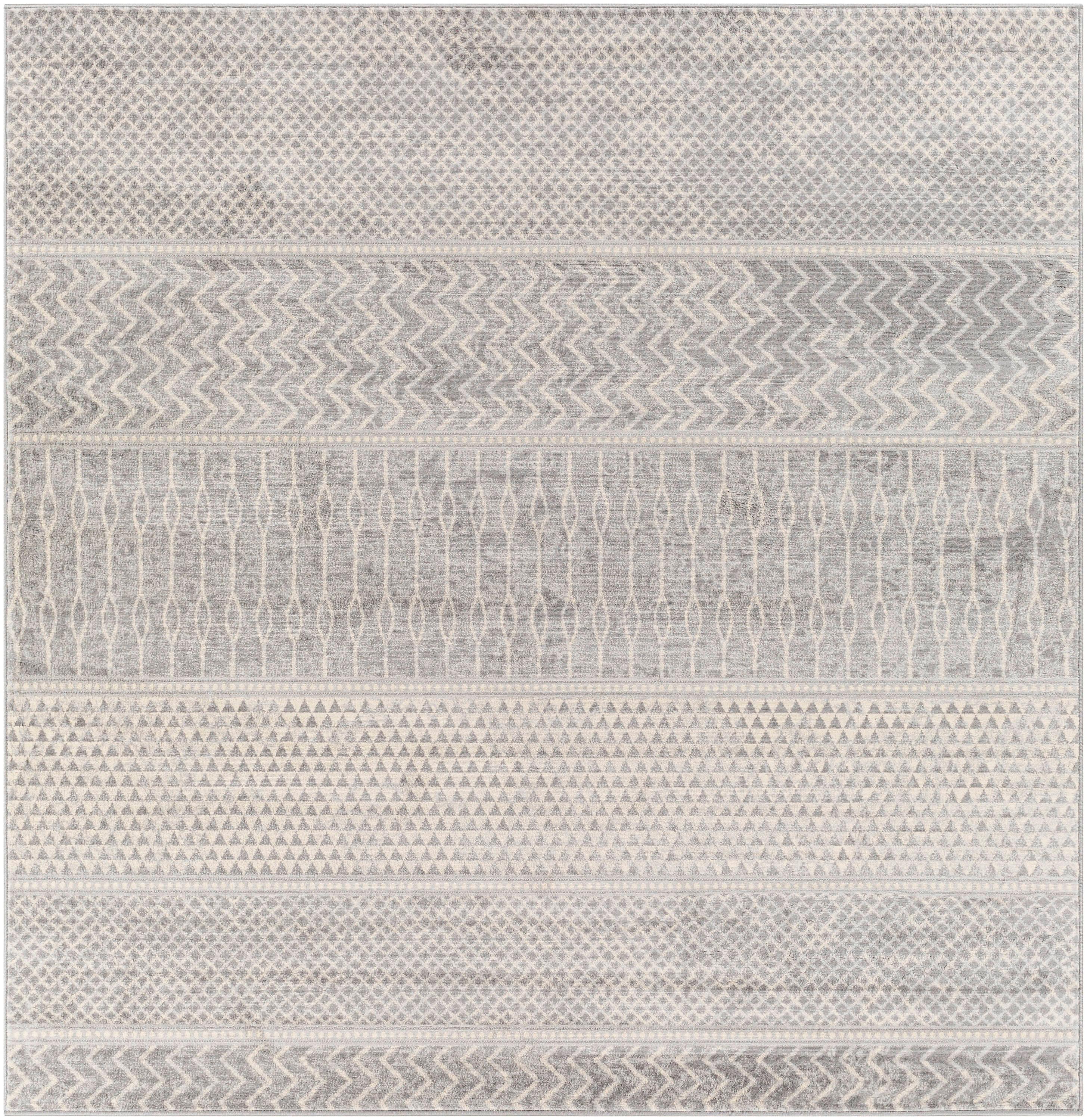 Monaco Medium Gray and Cream 6'7" Square Reversible Rug