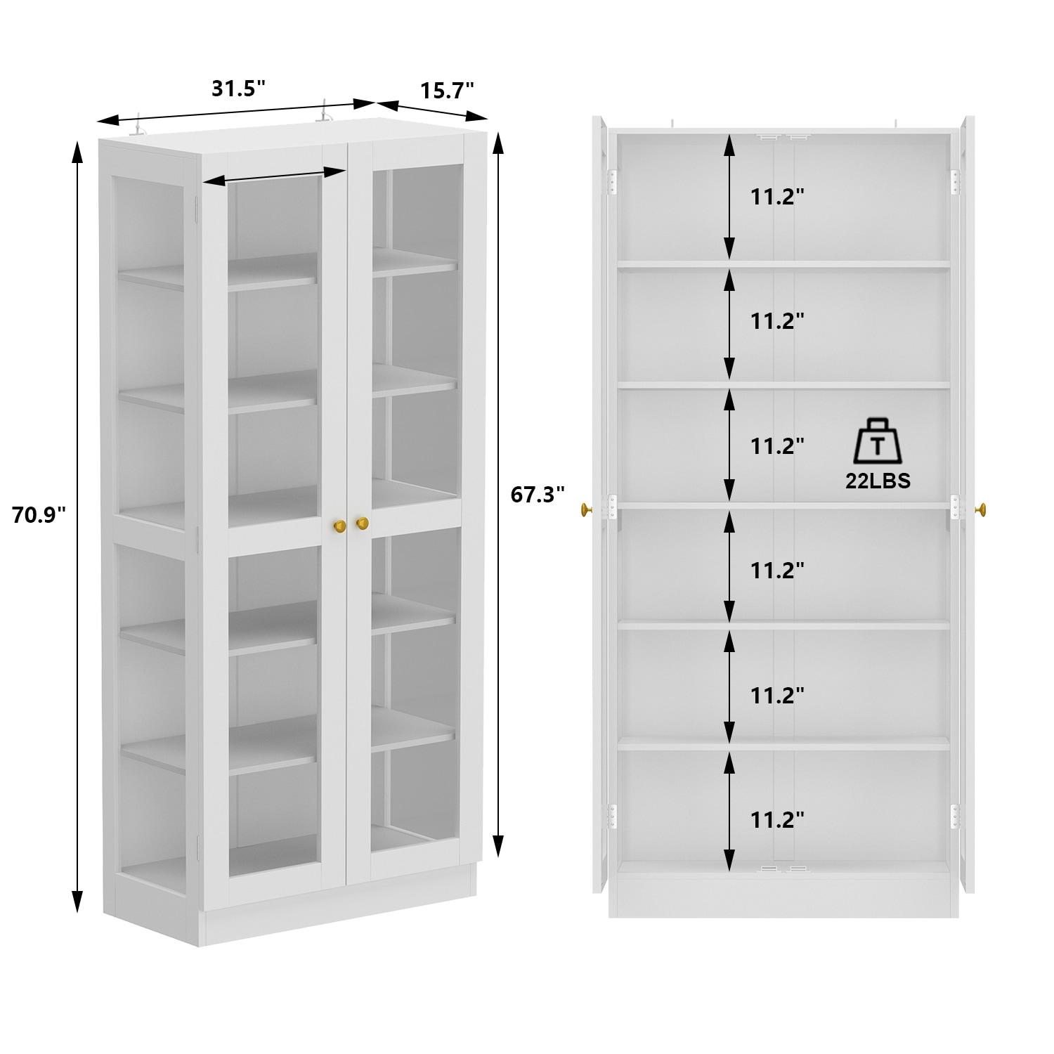 FUFU & GAGA Curio Cabinet with 6 Shelves and Glass Door, White Display Storage
