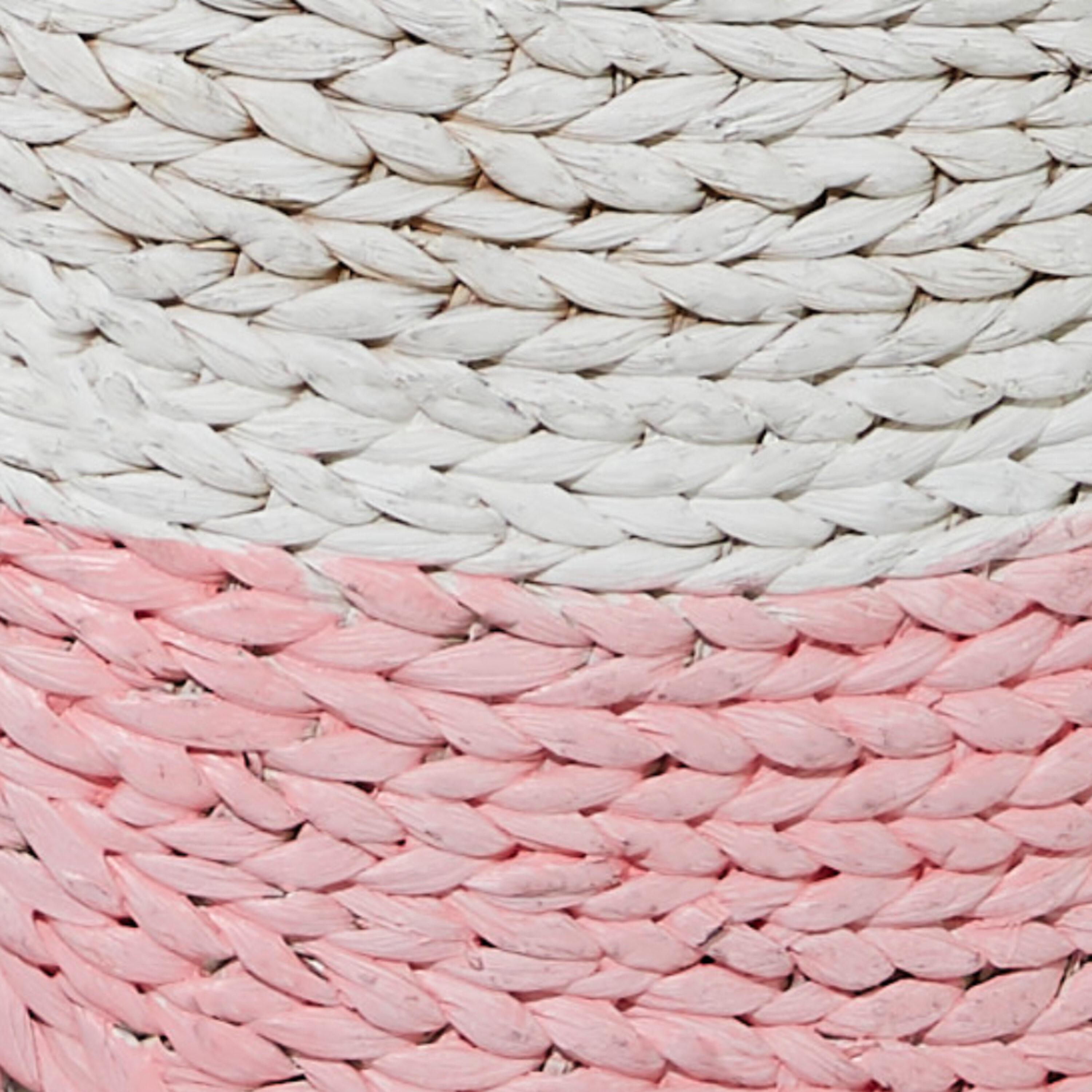 Cosmoliving by Cosmpolitan Seagrass Contemporary Woven Storage Basket 21"W x 19"H, with Daisy White Finish and Half Dipped Pink Accent