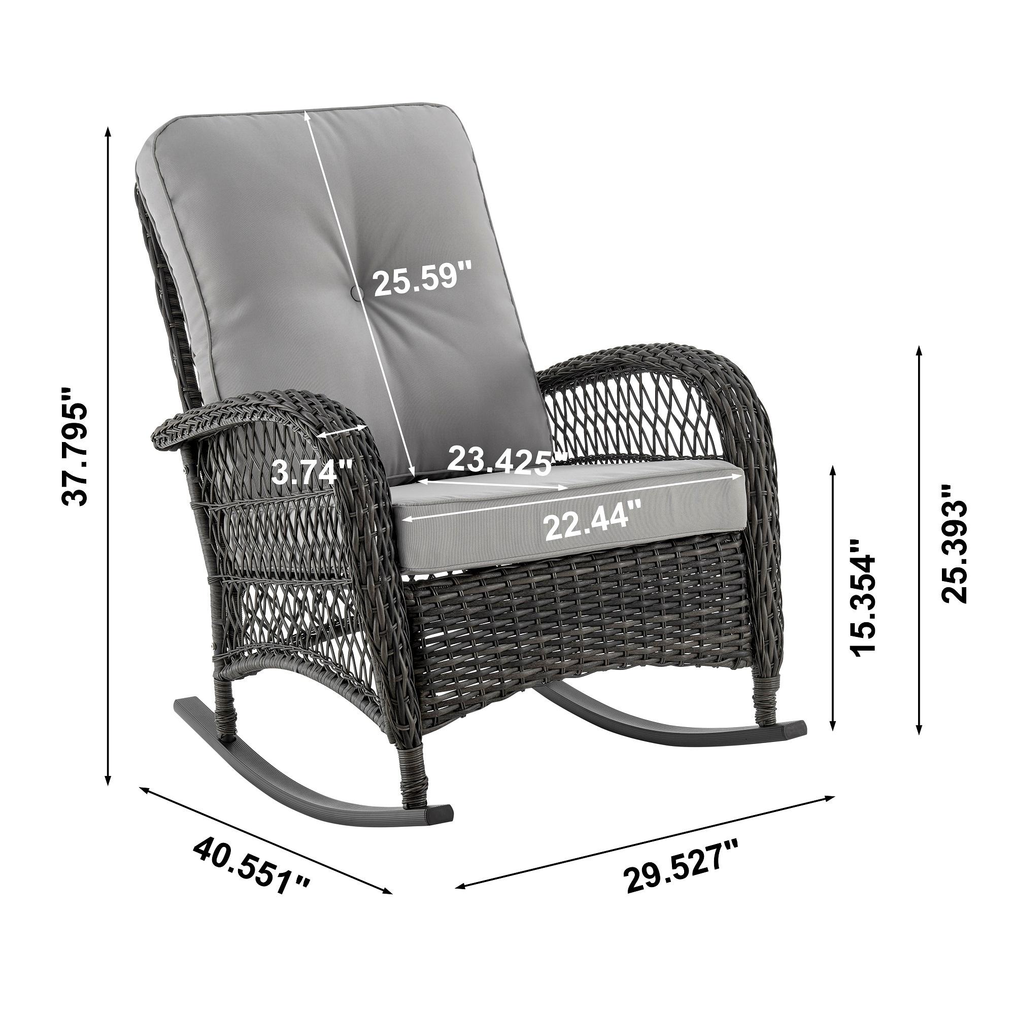 Furttuo Steel Rattan Outdoor Rocking Chair with Cushions