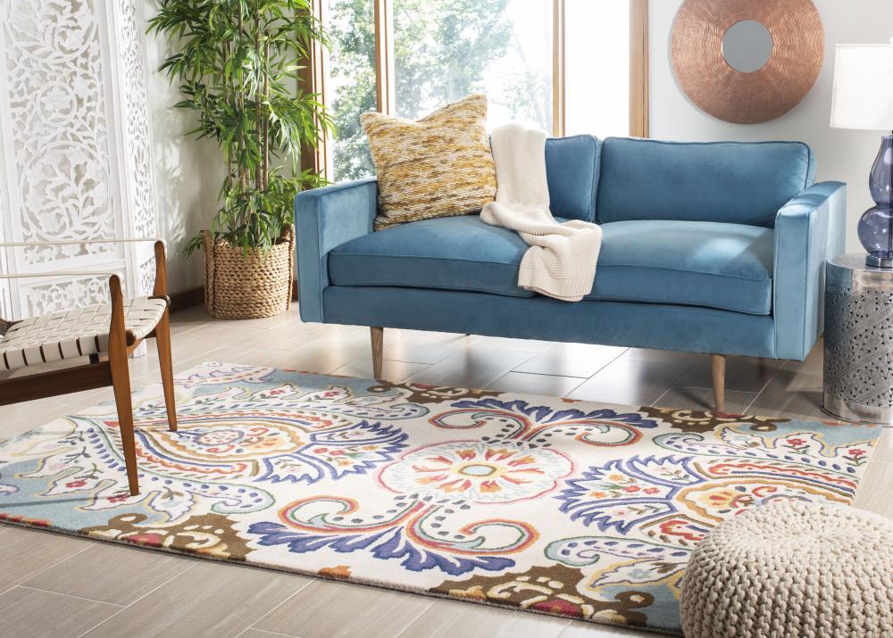 Bella BEL118 Hand Tufted Area Rug - Ivory/Teal - 5'x5' - Safavieh.