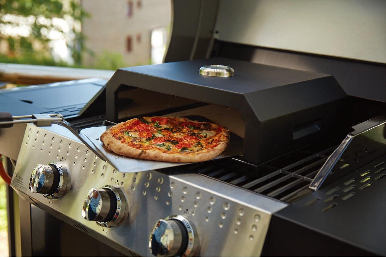 GrillFest Grill Top Outdoor Pizza Oven - Baking Stone, Stainless Steel Sides