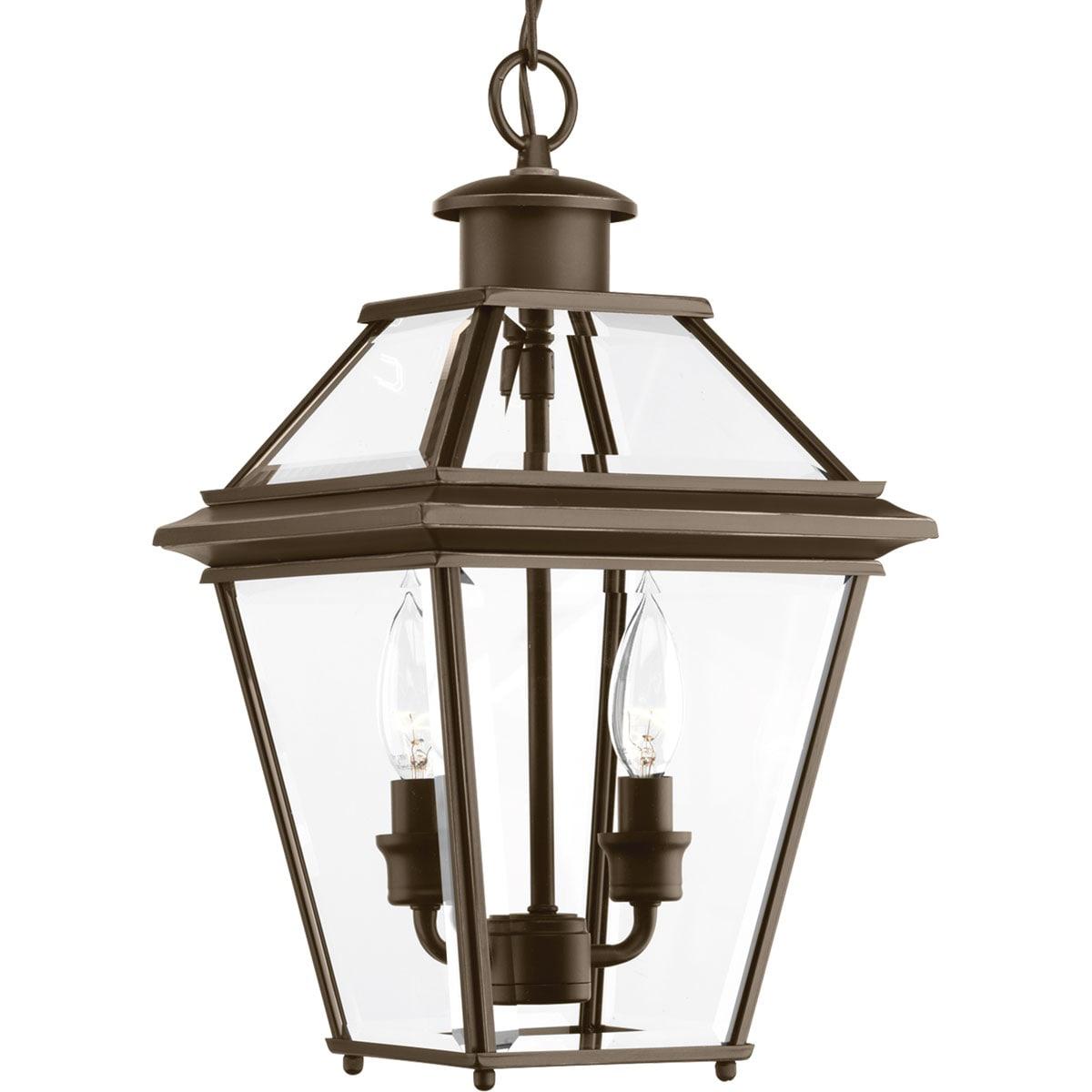 Progress Lighting Burlington 2-Light Outdoor Hanging Lantern, Antique Bronze, Clear Beveled Glass