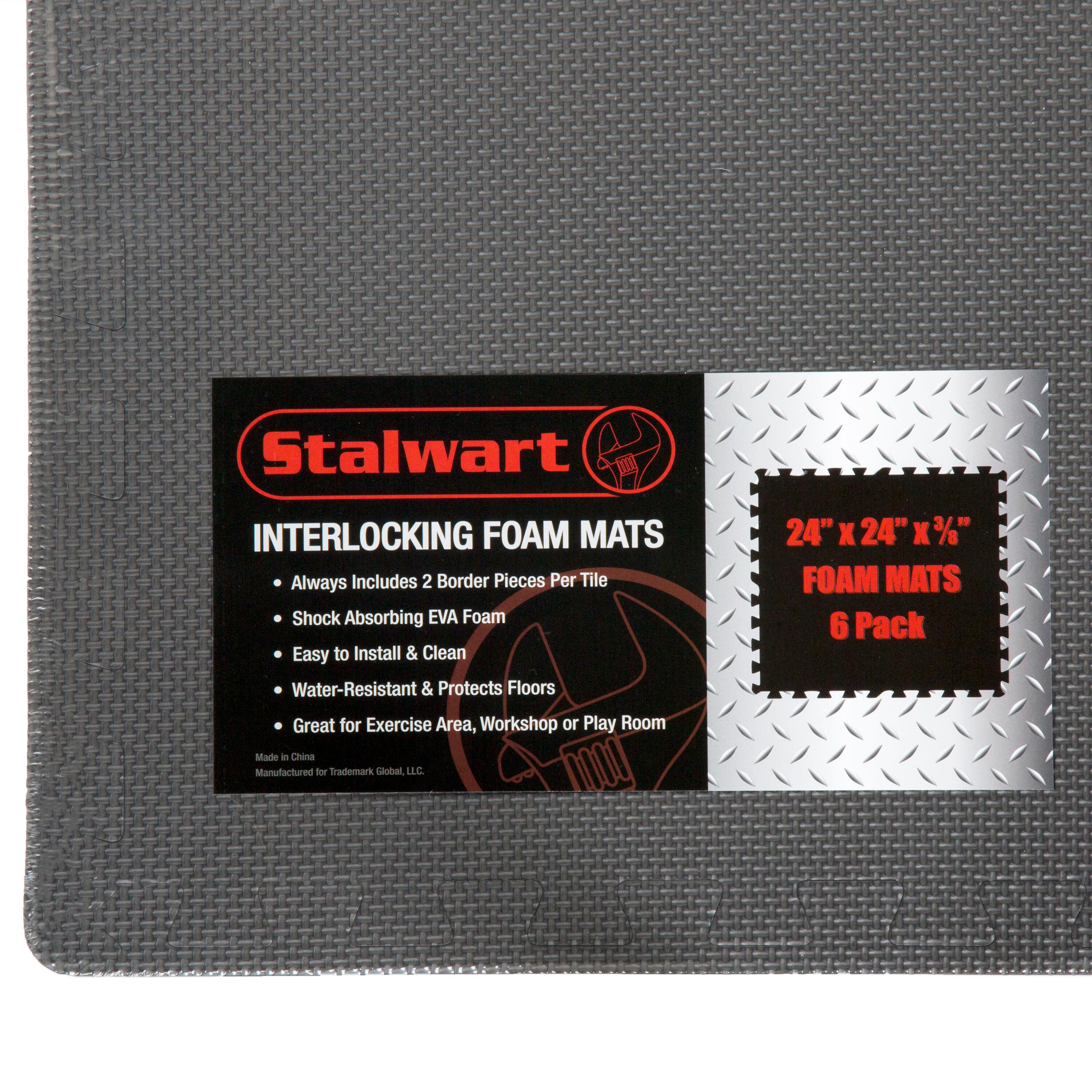 Fleming Supply Cushioned Nonslip Interlocking Foam Floor Tiles – 24" x 24" x 0.375", Gray, 6-pack