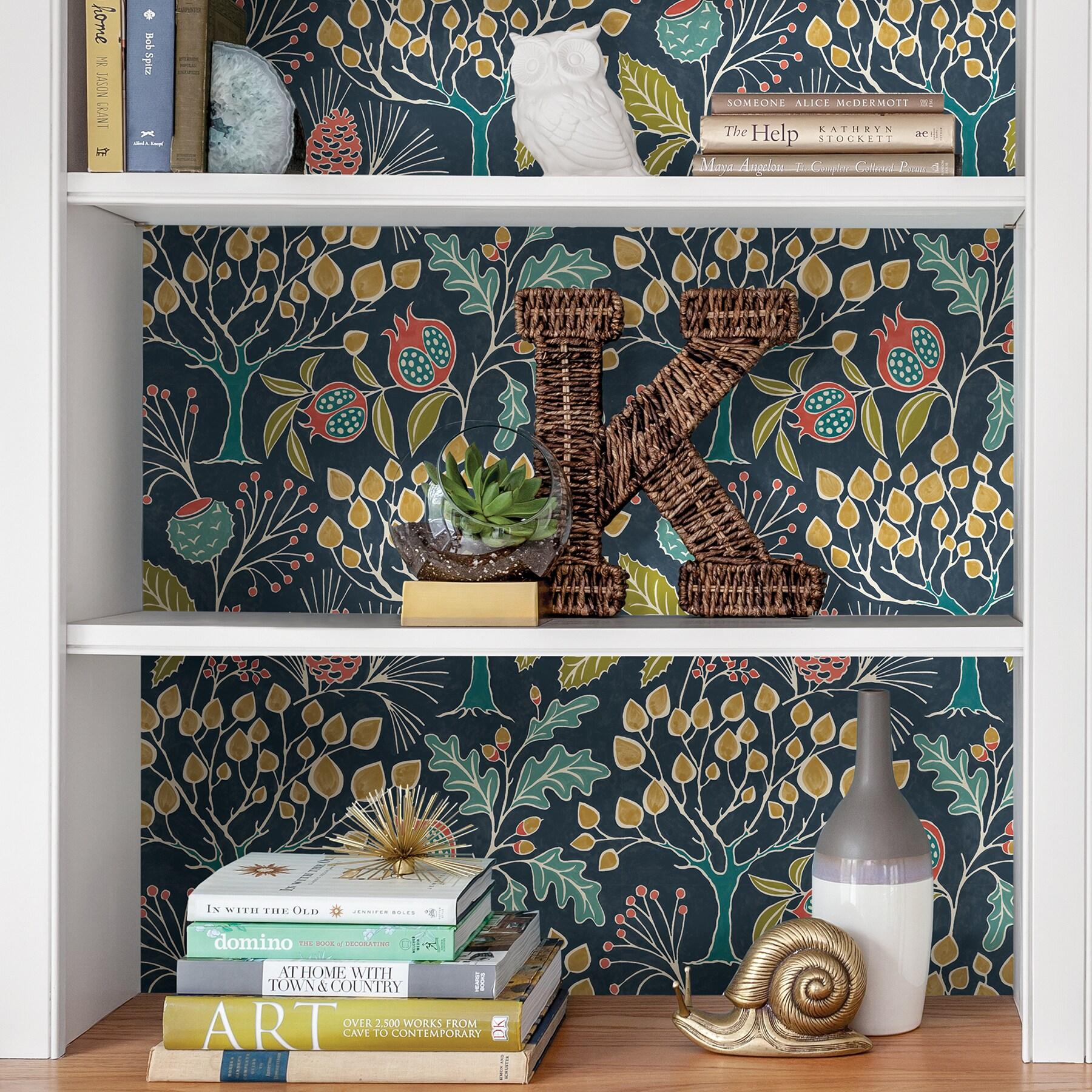 NuWallpaper Groovy Garden Navy Vinyl Peel And Stick Wallpaper, 216-in by 20.5-in, 30.75 Sq. ft. 1 count
