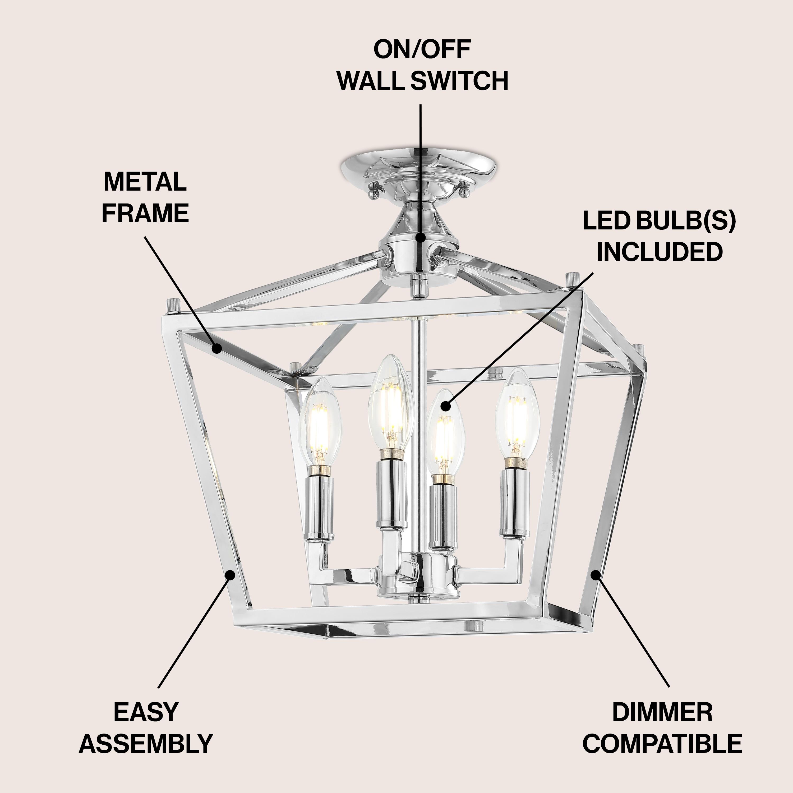 Plains Mini Lantern 12 in. 4-Light Chrome Iron Modern Farmhouse LED Flush Mount