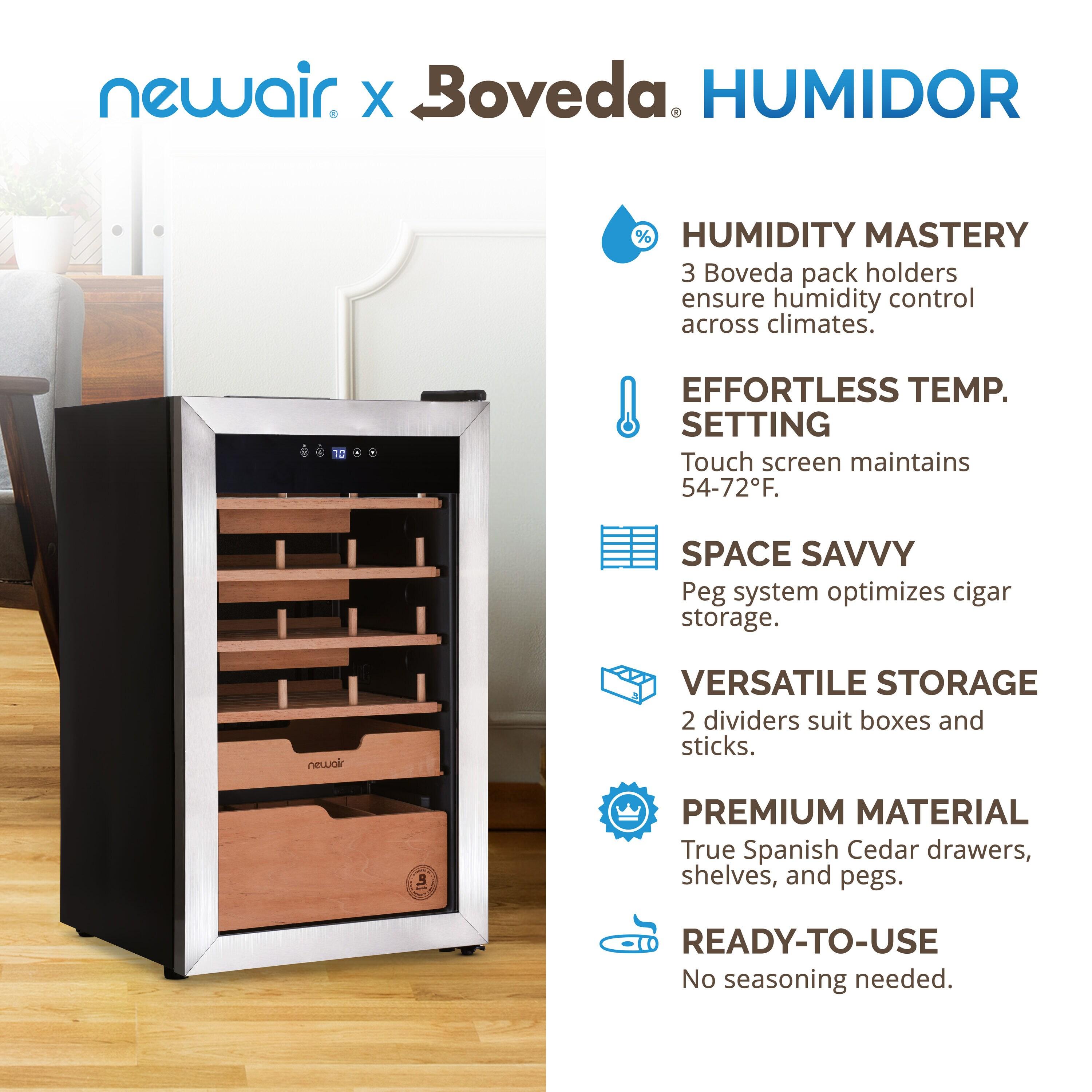 Newair x Boveda 500 Count Electric Humidor, Spanish Cedar Shelves, Temperature Control,Cigar Humidor