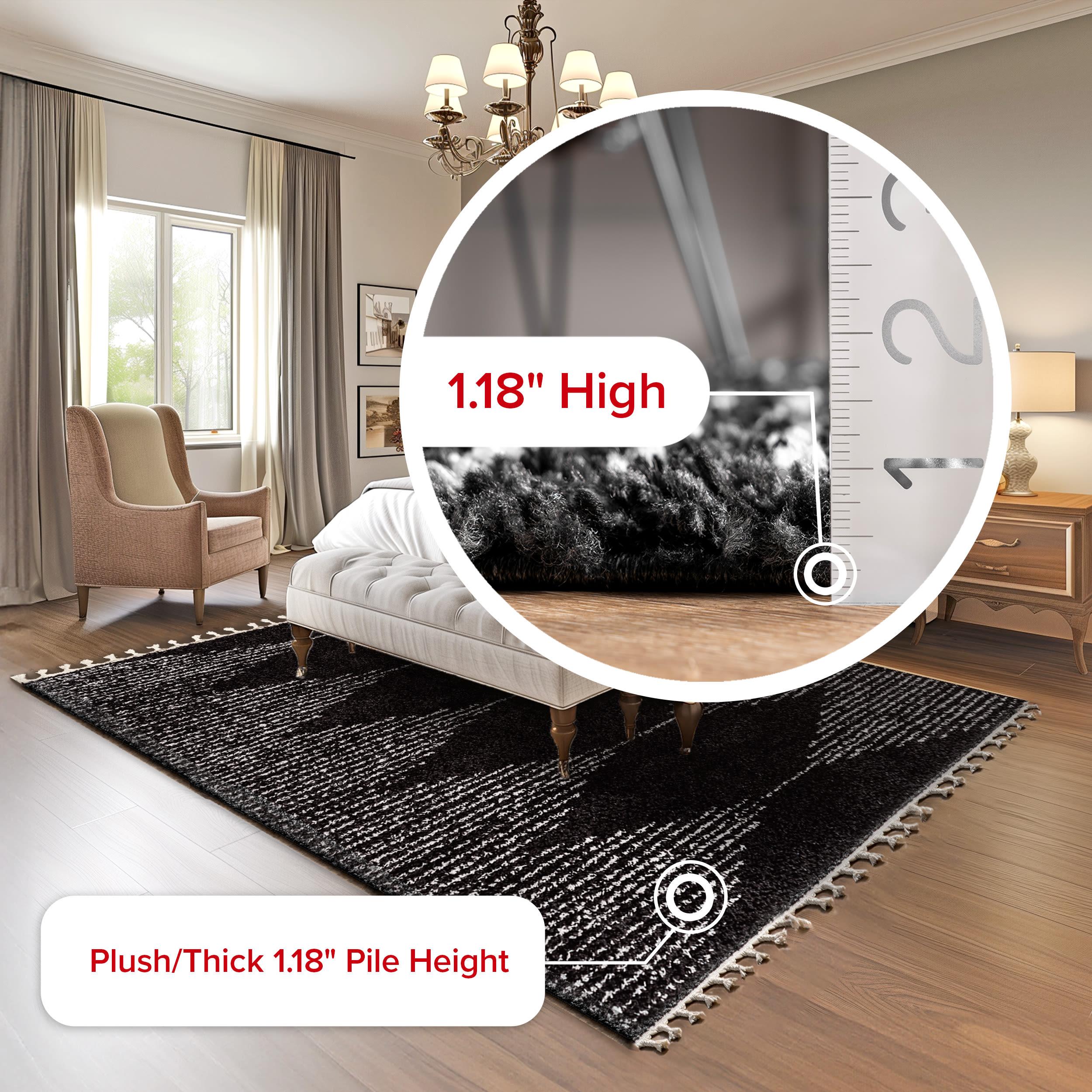 Nuloom Bria Geometric 4x6 Shag Indoor Area Rug for Living Room Bedroom Dining Room Nursery, Black/Ivory