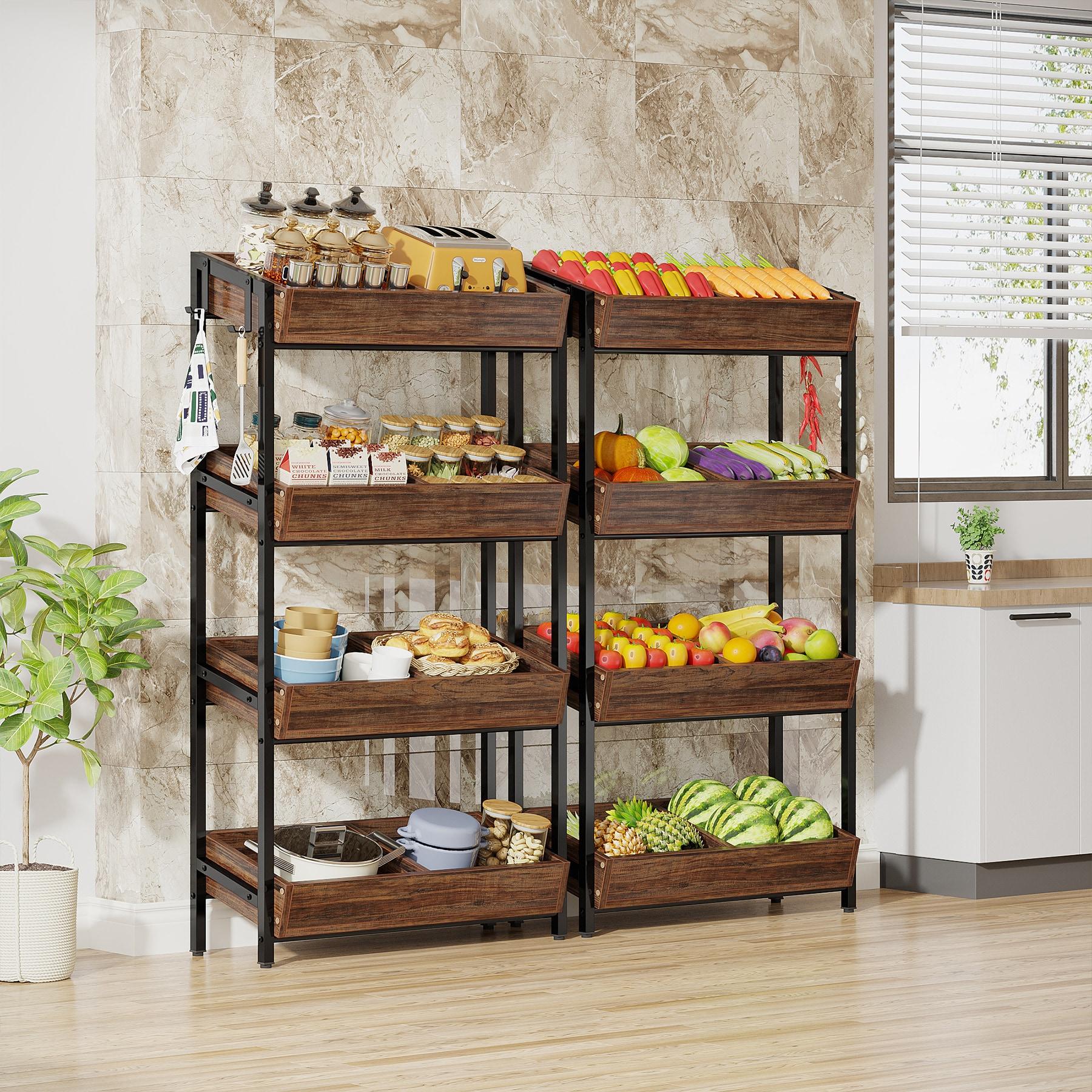 Tribesigns Wood Fruit Vegetable Storage Rack Stand,4-Tier Stackable Fruit Basket Organizer Rack
