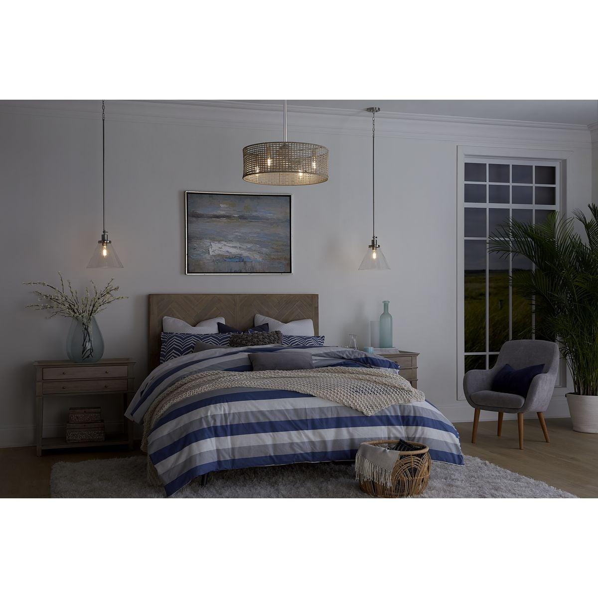 Progress Lighting Hinton 1-Light Industrial Pendant, Brushed Nickel, Seeded Glass Shade
