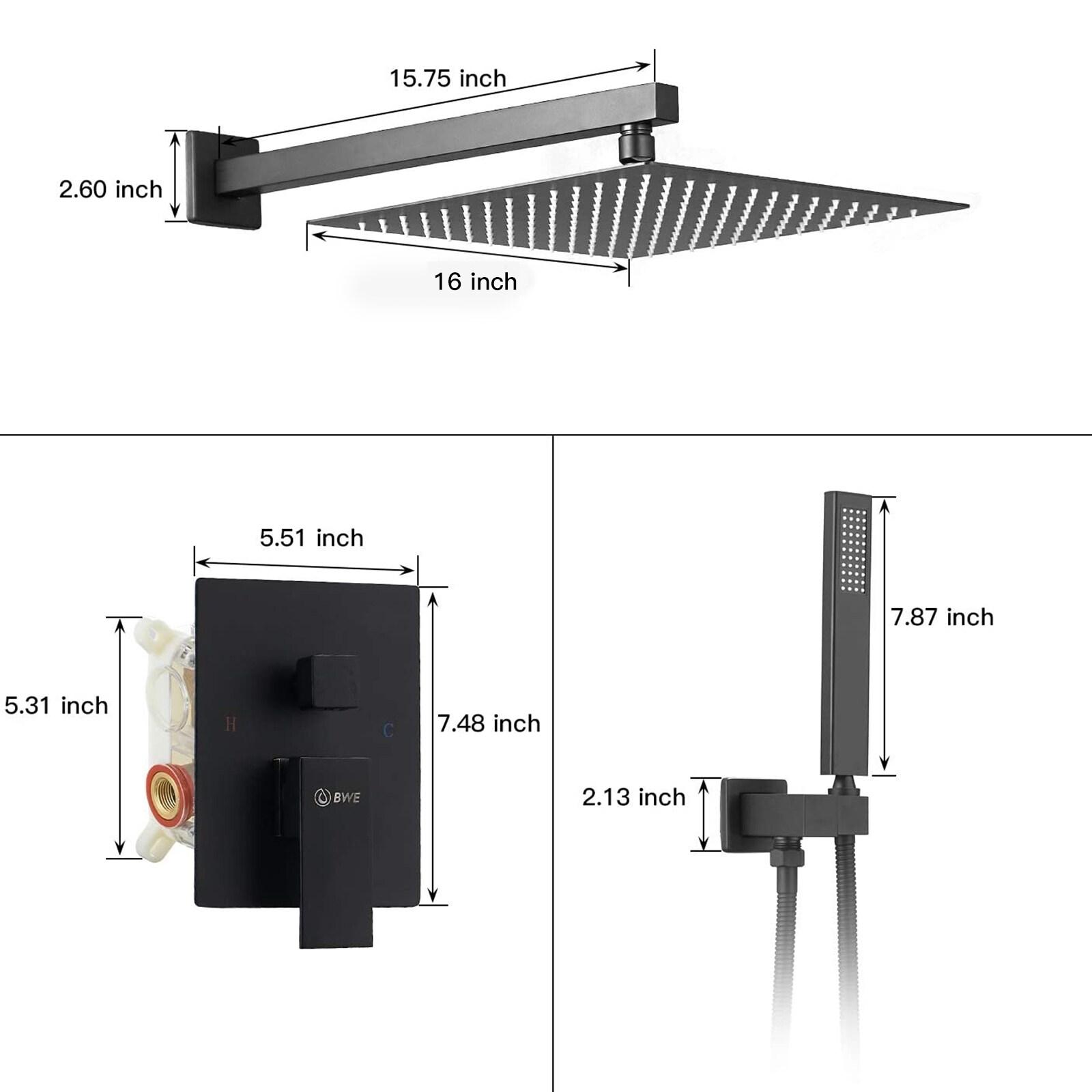 Single Handle 2-Spray Square High Pressure Shower Faucet with 16" Shower Head