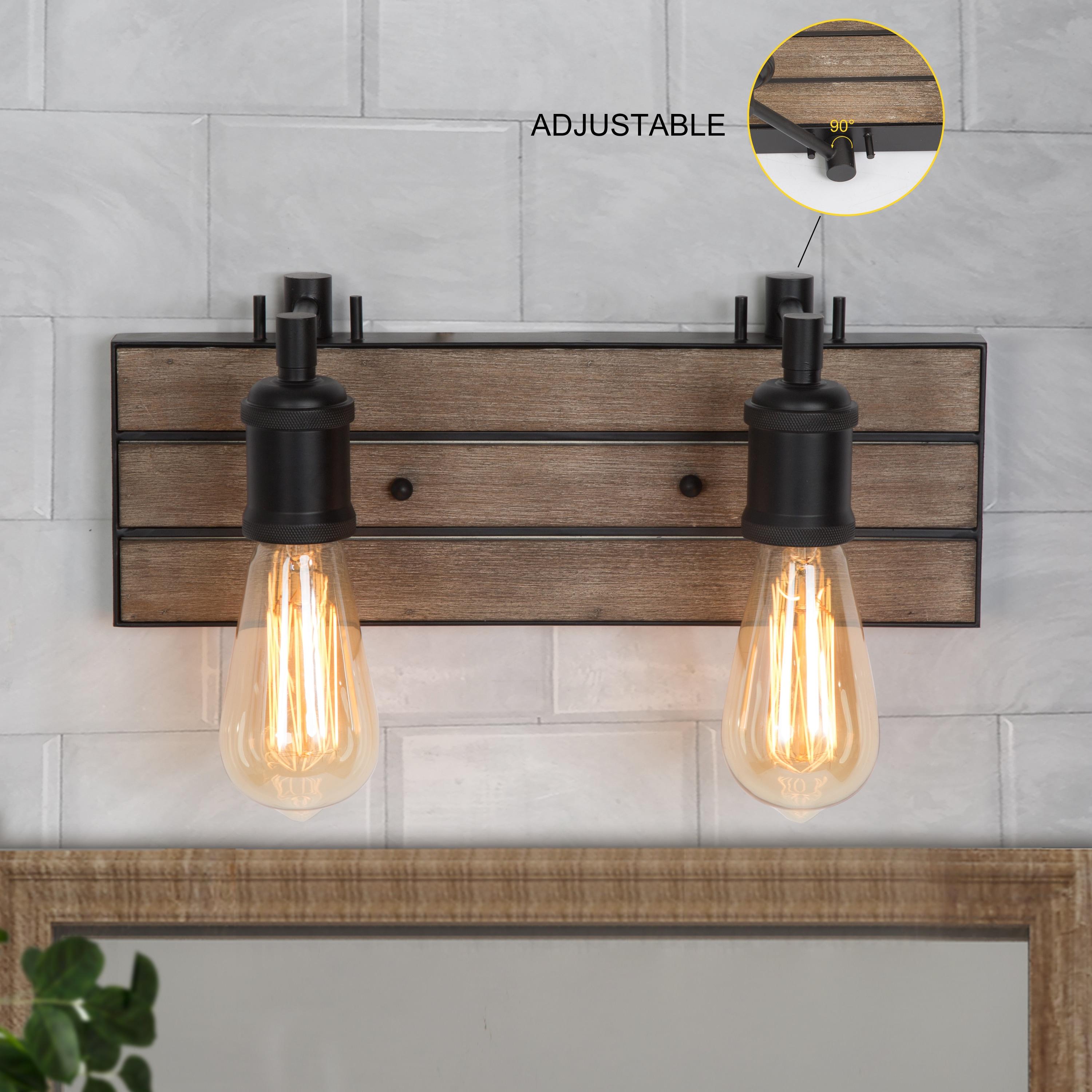 LNC 2-Light Vanity Lights Rustic Wall Sconces Wood Indoor Wall Lights
