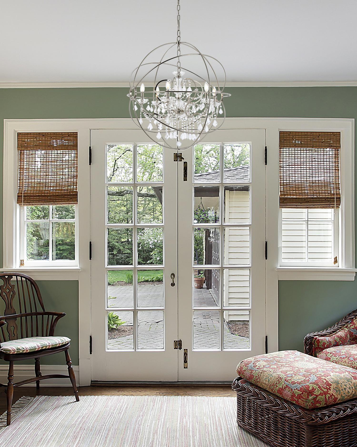 Transitional Geneva 6-Light Polished Nickel & Silver Shade Crystal Chandelier