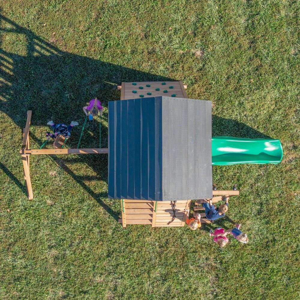 Backyard Discovery Endeavor Cedar Wood Swing Set, Slide, Play Deck, Rock Wall, Rope Ladder