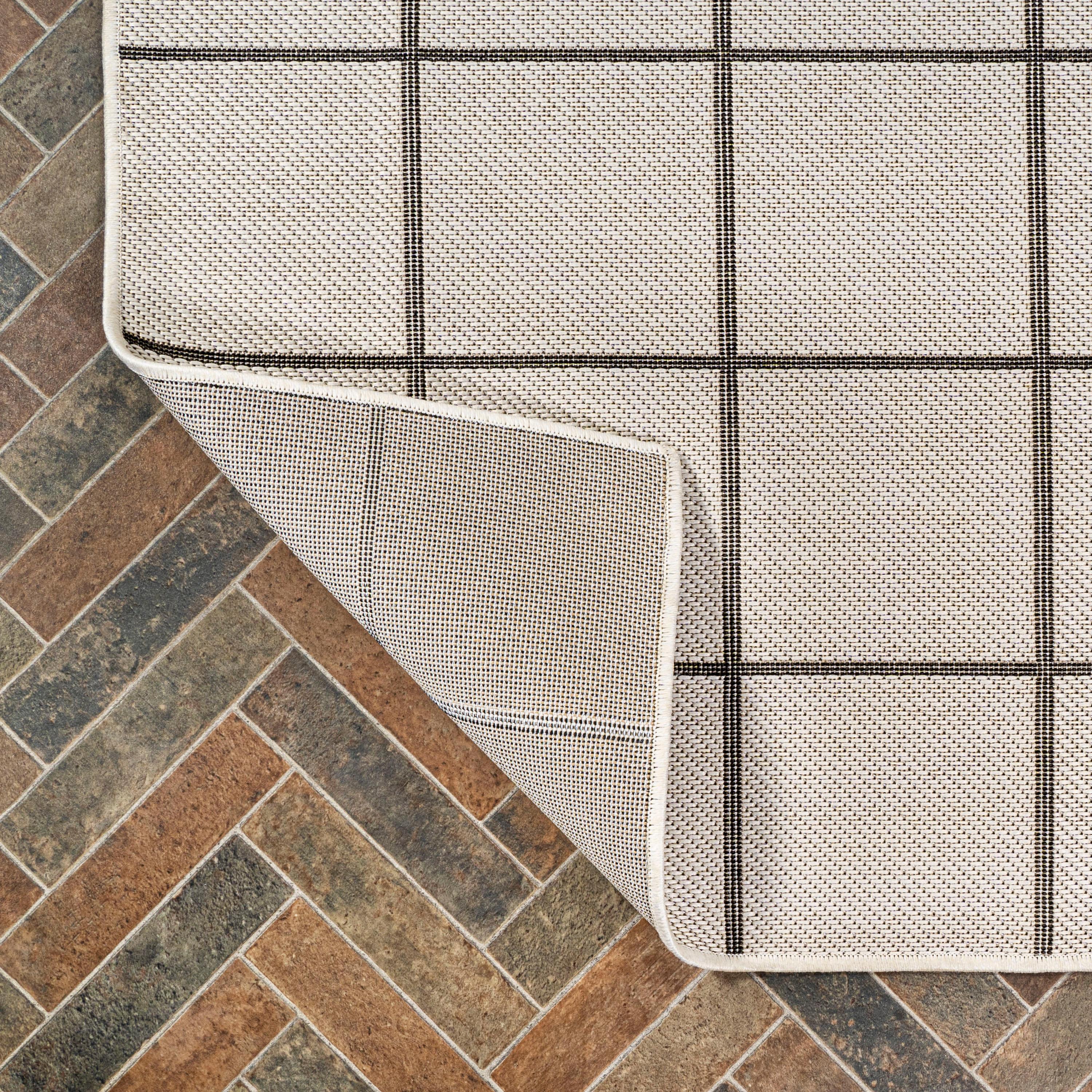 3' x 5' Grid Modern Squares Indoor/Outdoor Area Rug, Cream/Black - JONATHAN Y