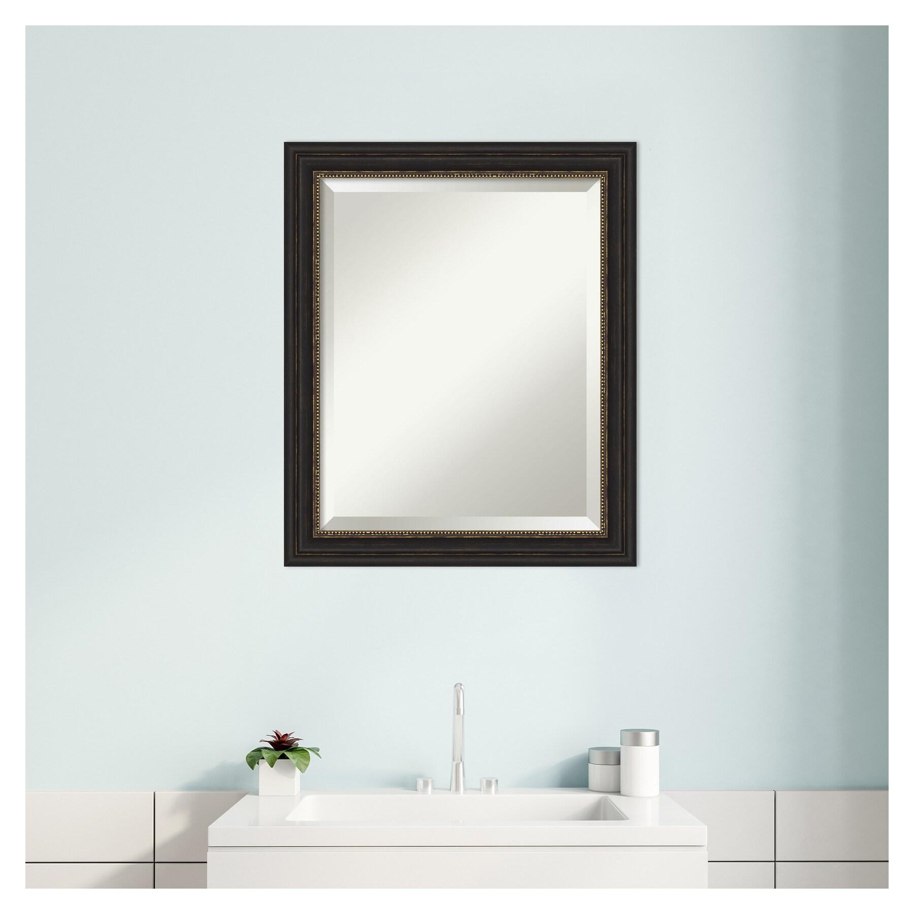 Amanti Art Beveled Bathroom Wall Mirror - Accent Bronze Narrow Frame Outer Size: 20 x 24 in