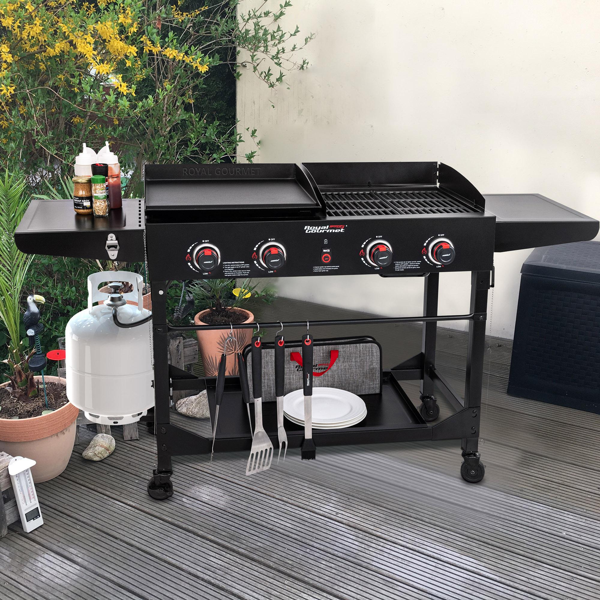 Royal Gourmet 4-Burner GD402 Portable Flat Top Gas Grill and Griddle Combo with Folding Legs, 48,000 BTU, Black