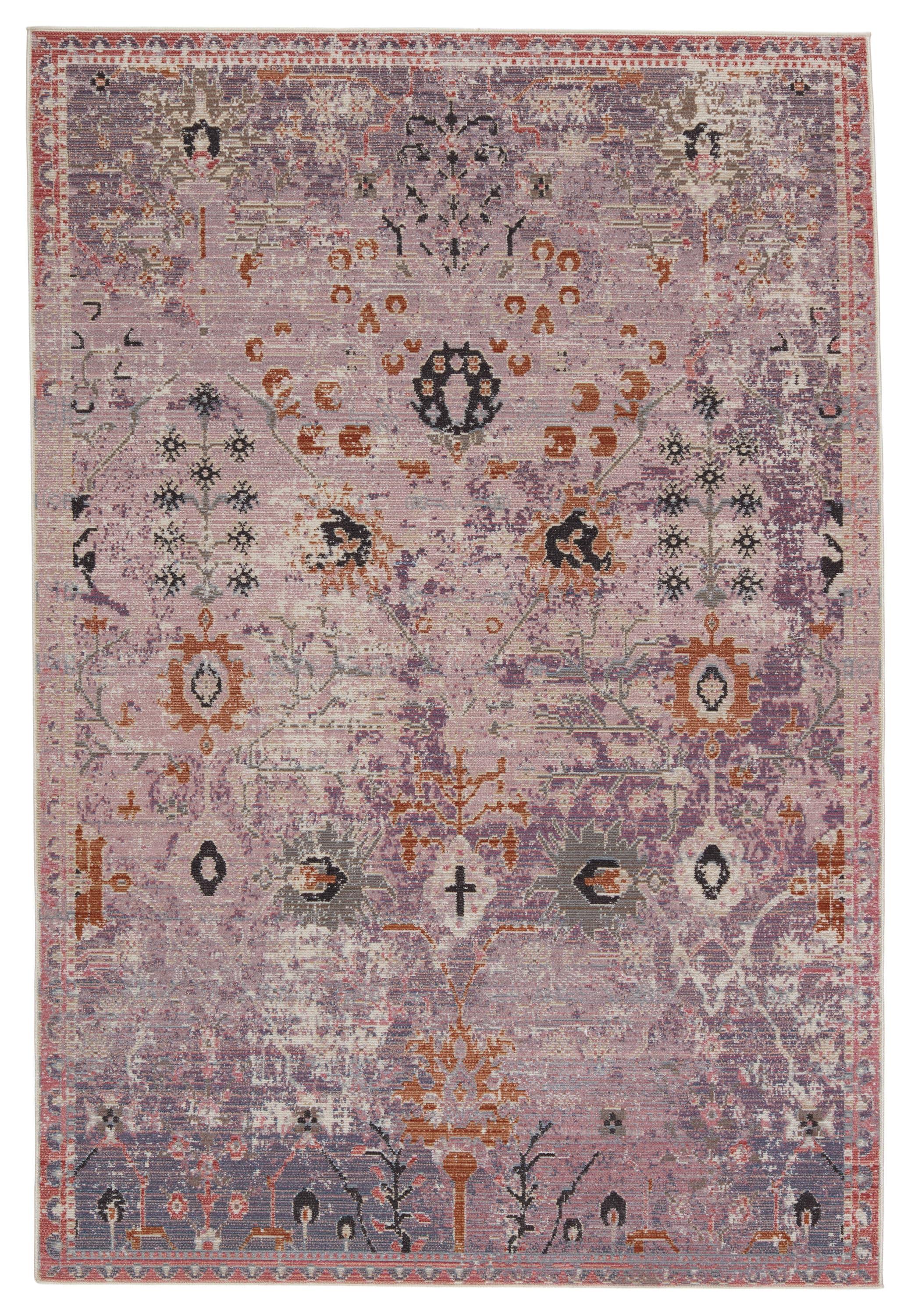 2'6"x4' Elva Indoor/Outdoor Oriental Area Rug Purple/Gold - Jaipur Living: Mid-Century Modern Floral, Weather-Resistant