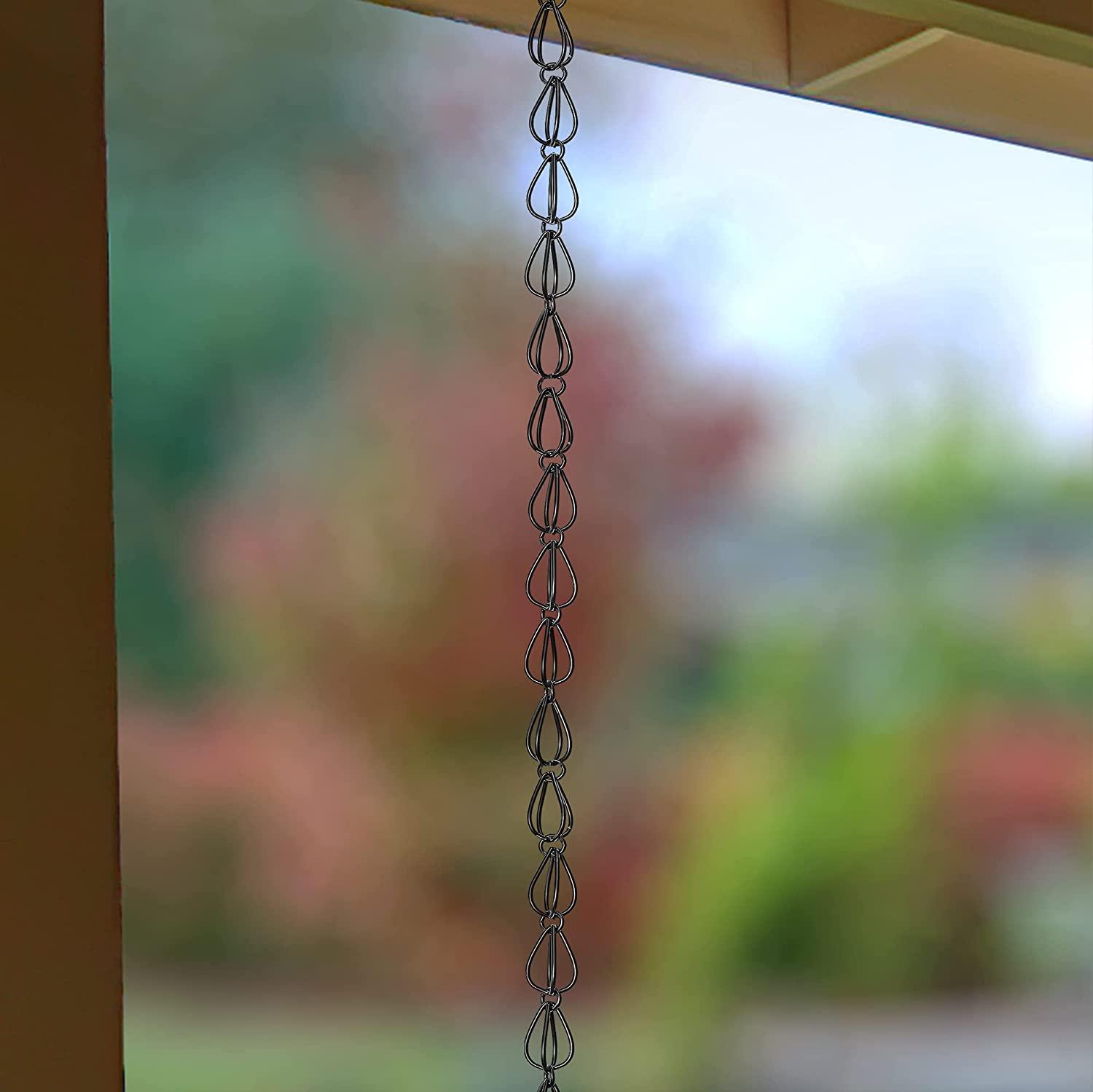 Monarch Rain Chains Aluminum Teardrop Rain Chain, 8.5 ft Black Powder Coated Aluminum Decorative Rain Catcher Chain for Gutters, Black Aluminum Rain Gutter Replacement Downspout