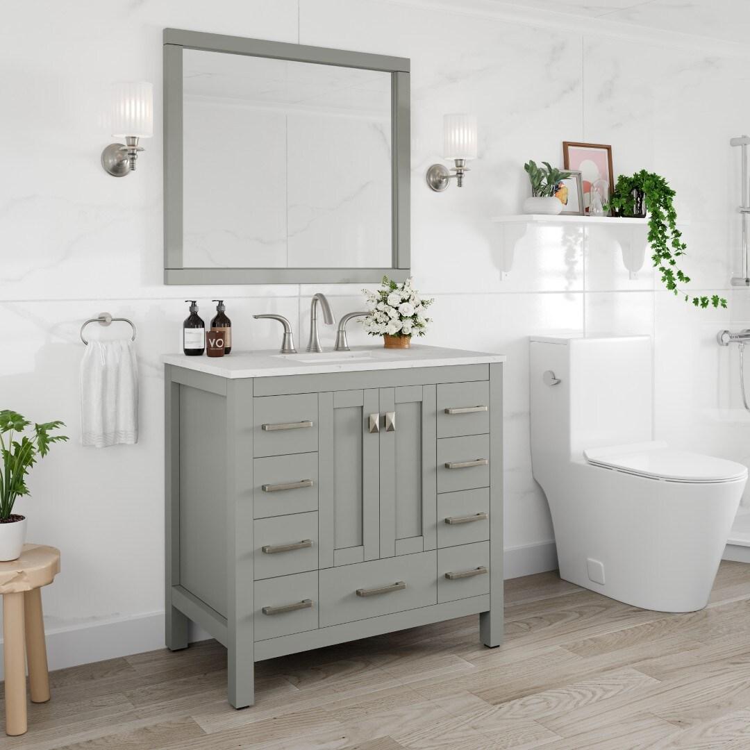 Eviva Hampton 36" Gray Transitional Bathroom Vanity w/ White Carrara Top