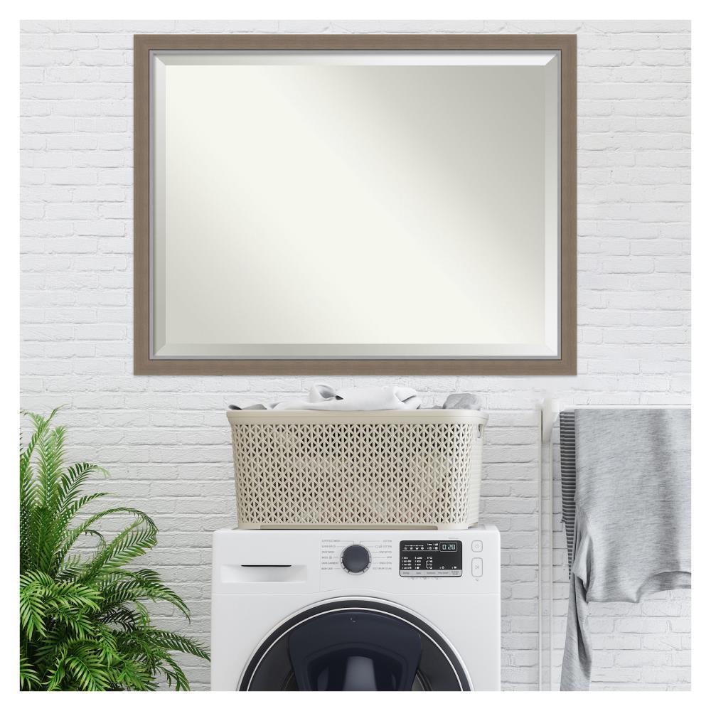 43" x 33" Eva Framed Bathroom Vanity Wall Mirror Brown - Amanti Art: Polystyrene Frame, Beveled Glass, Wall Mount