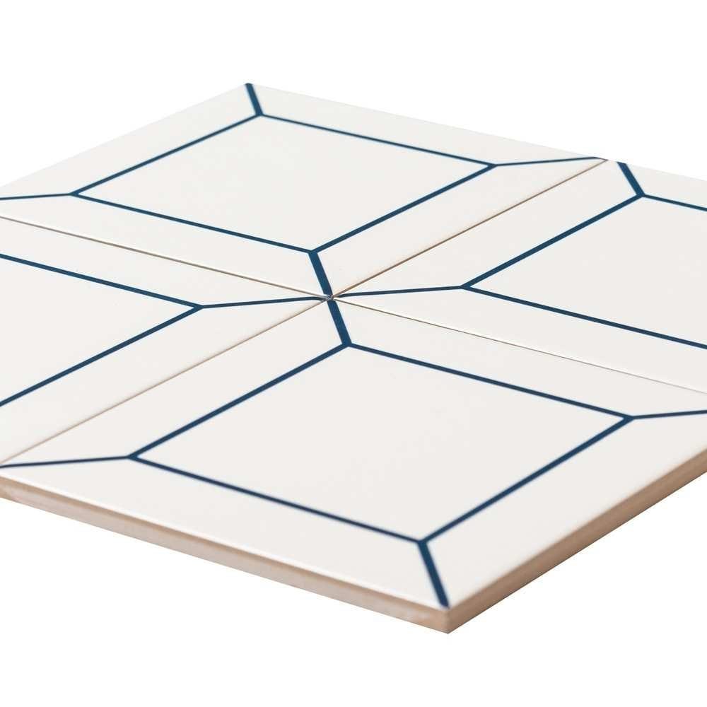 The Tile Life Frame White 6" x 6" Ceramic Patterned Wall Tile for Backsplash Bathroom - 1 Sample