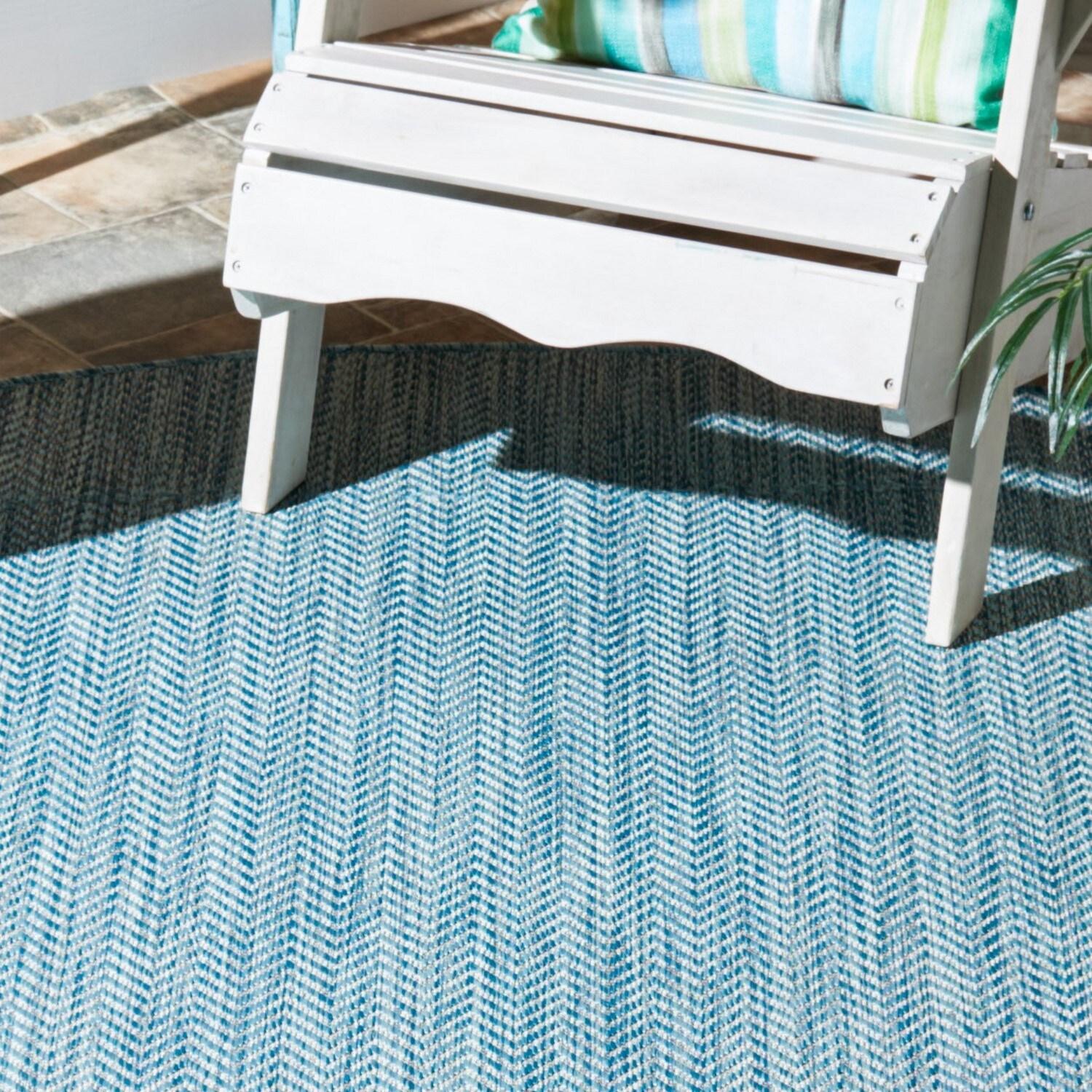 Courtyard CY8022 Power Loomed Indoor and Outdoor Area Rug - Aqua/Grey - 5'3" Round - Safavieh