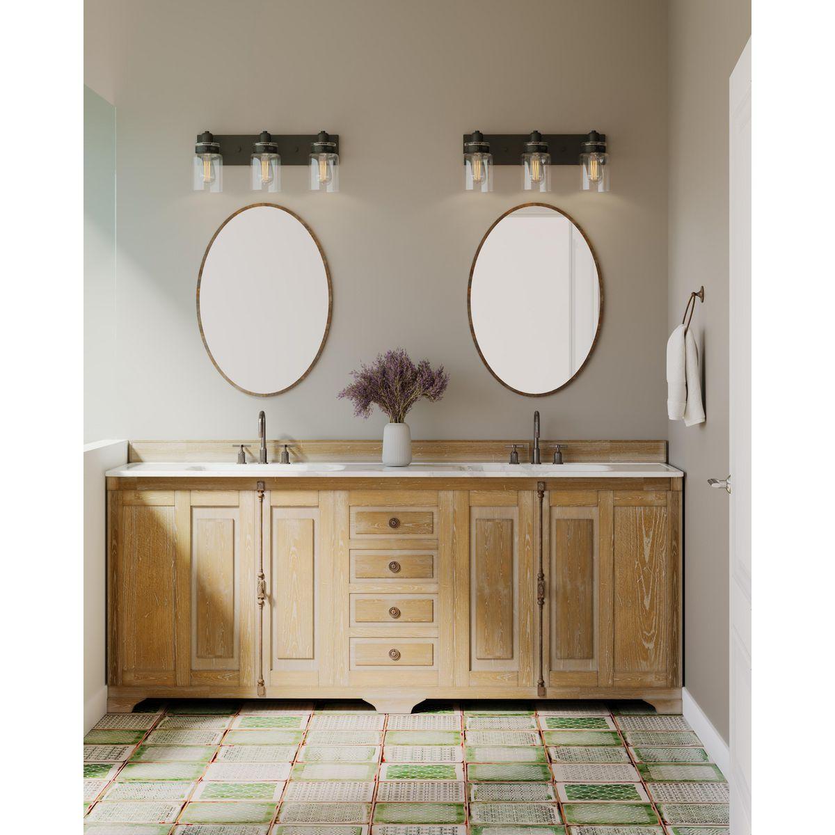 Progress Lighting Calhoun 3-Light Bath Vanity, Steel, Antique Bronze, Clear Glass Shade