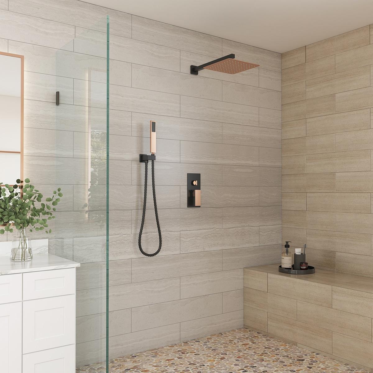 10 Inch Matte Black Shower System with Handheld Shower head, Bathroom Mixer Shower Set Wall Mounted Shower Faucet Rough-in Valve and Trim Kit