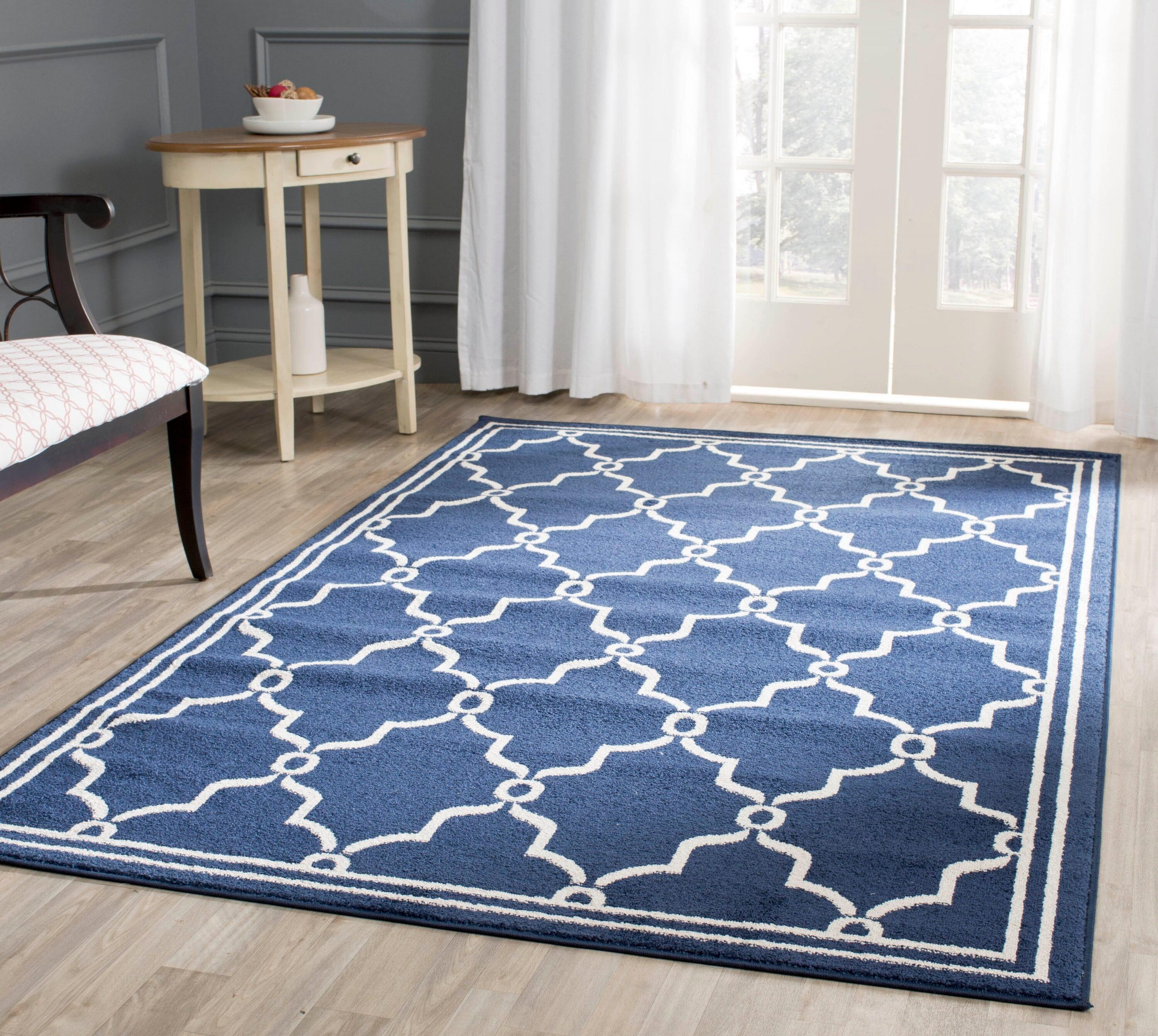 Amherst AMT414 Power Loomed Indoor Area Rug - Navy/Beige - 5'3"x8' - Safavieh