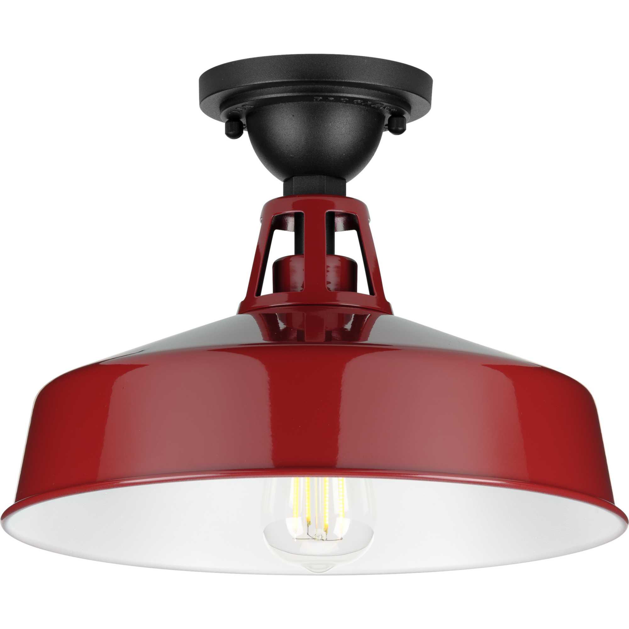 Progress Lighting, Cedar Springs, 1-Light Ceiling Light, Red Finish, White Shade