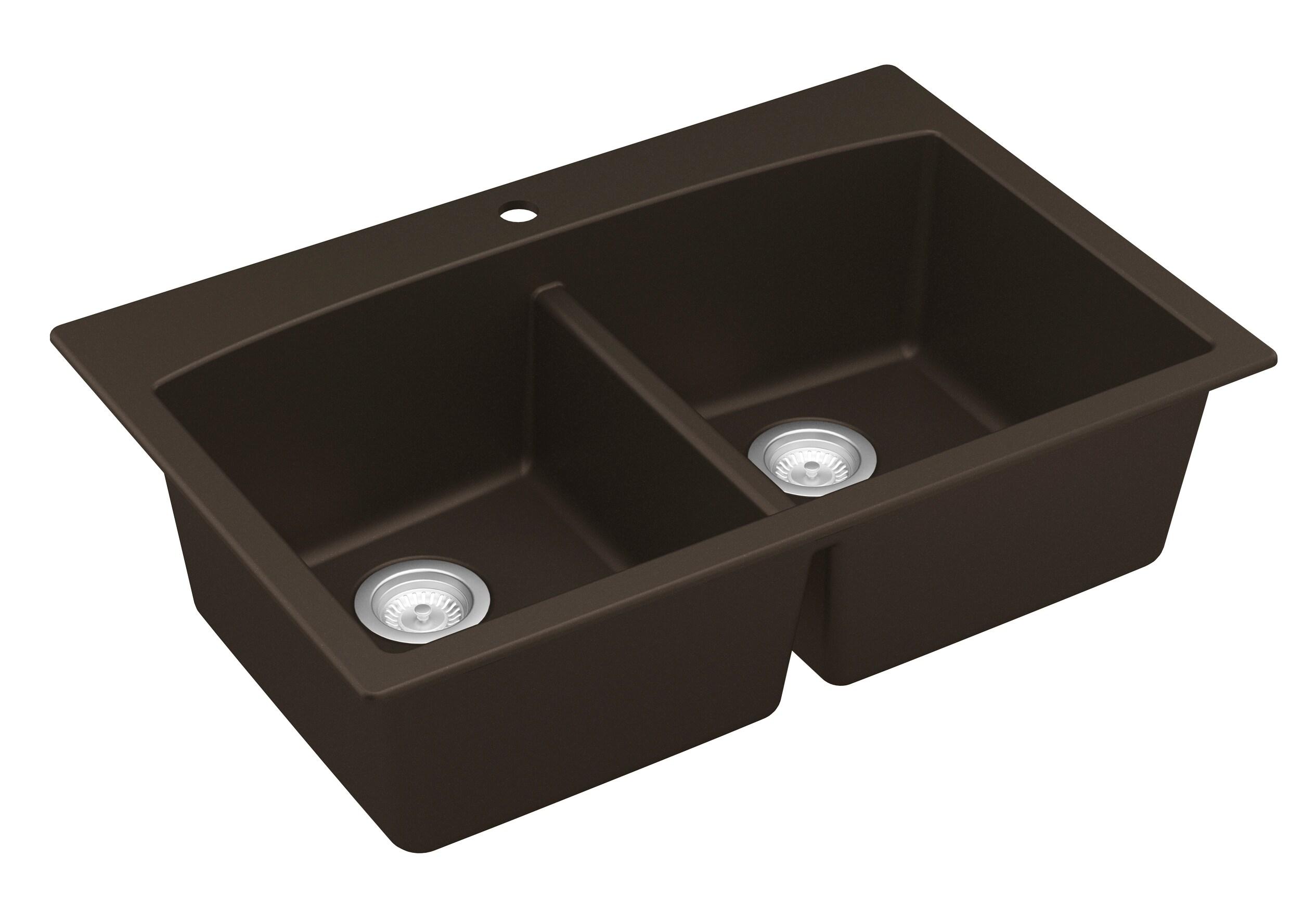 Karran QT-710-BR Brown Quartz Composite Rectangular Double Bowl Sink