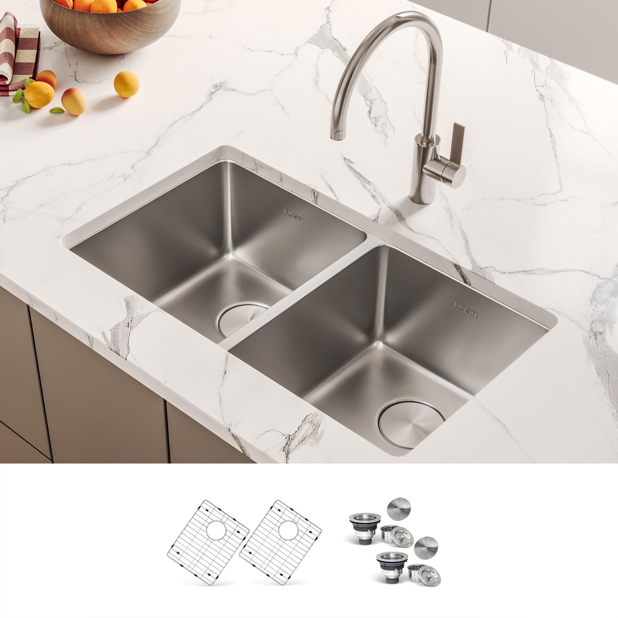 Ruvati RVM5077 Ruvati 28-inch Undermount Kitchen Sink 50/50 Double Bowl 16 Gauge Stainless Steel