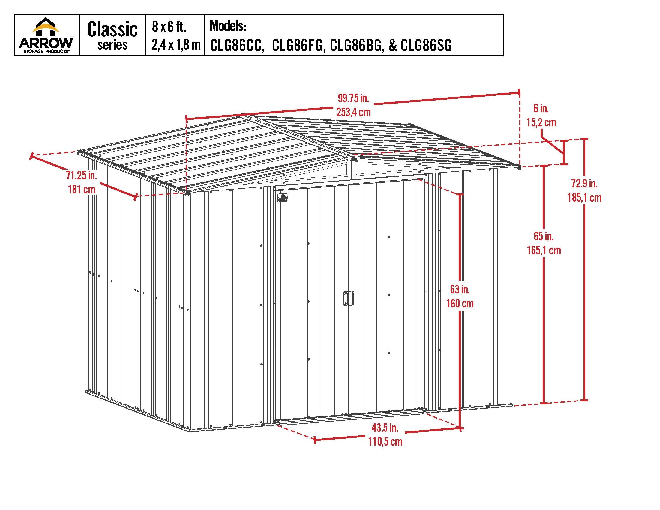 Arrow 8 ft. W x 6 ft. D Galvanized Steel Storage Shed