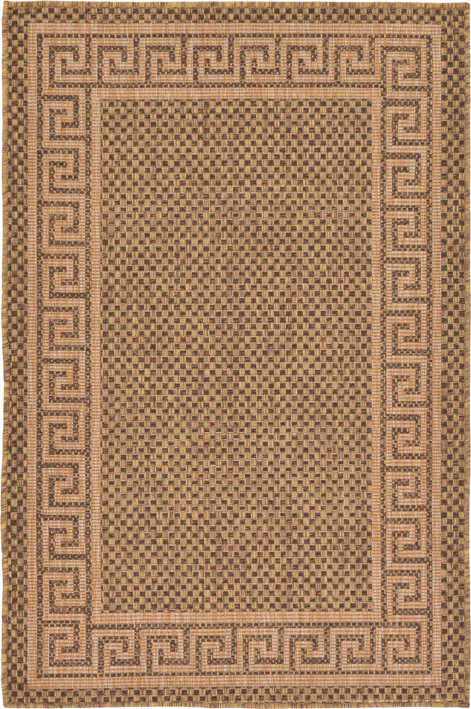 Unique Loom 3' 3 x 5' 1 Brown Outdoor Border Greek Key Area Rug
