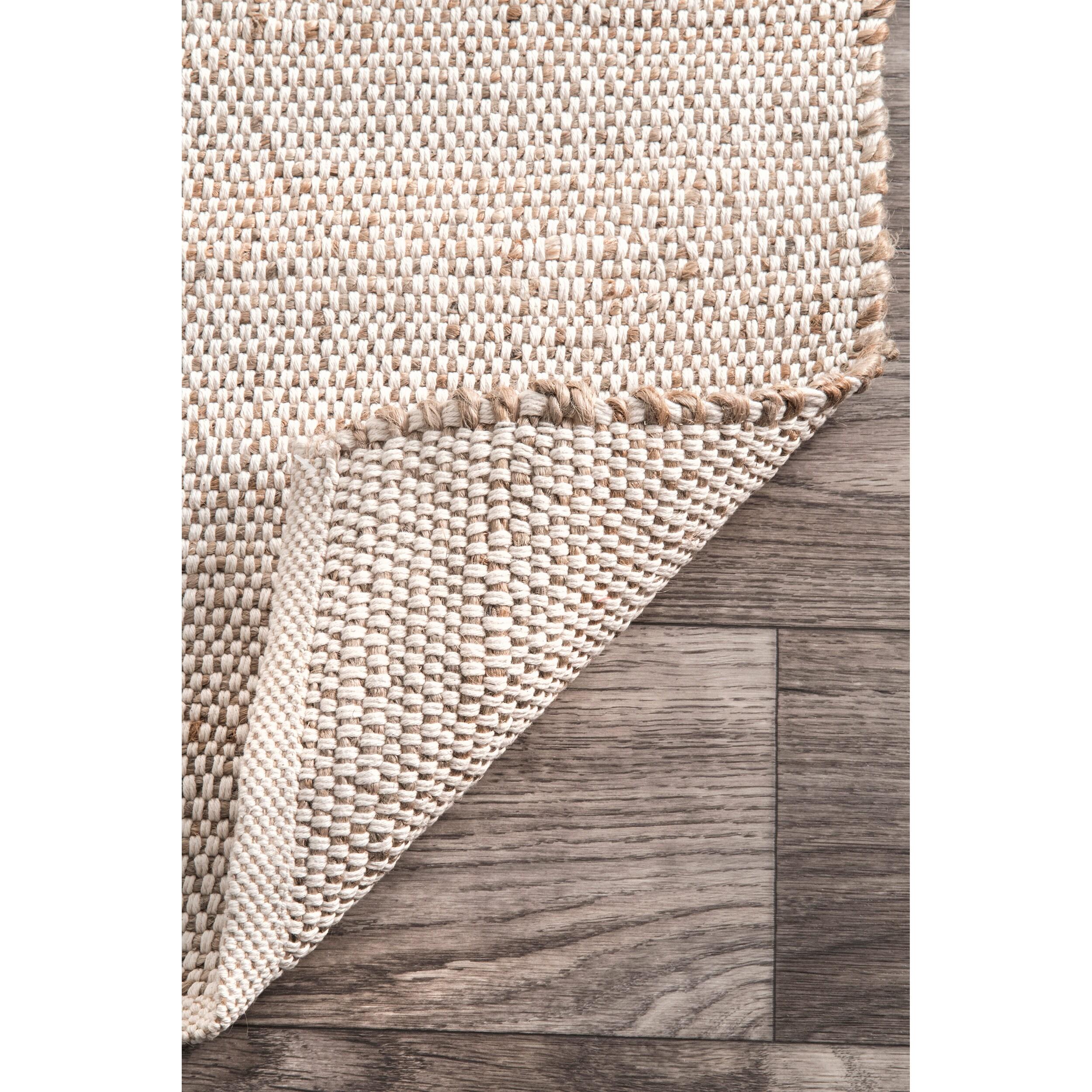 Nuloom 2x8 Elfriede Jute & Cotton Hand Woven Indoor Area Rug, Natural, Solid Rustic Farmhouse Style Natural Fiber Bedroom, Living Room,