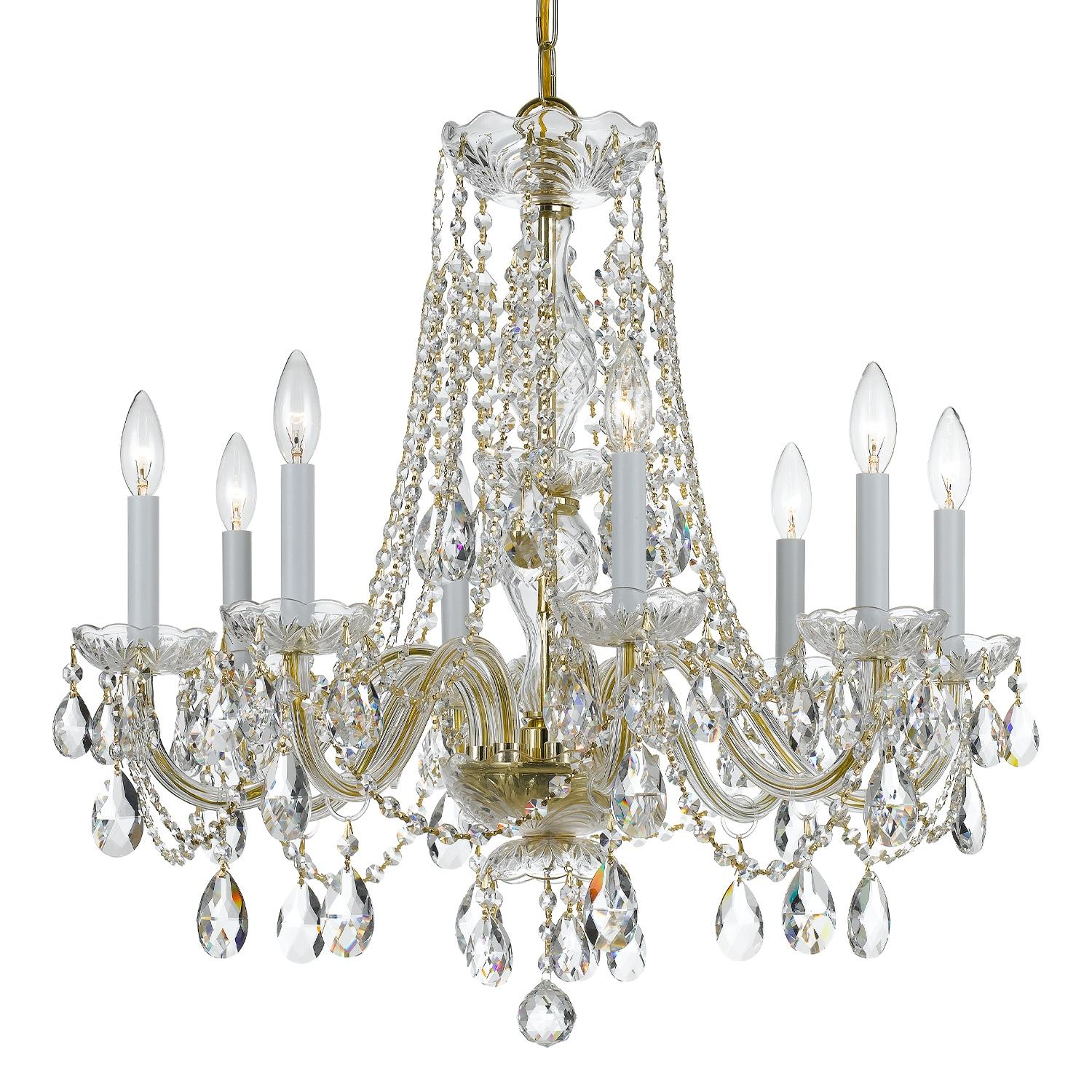 Polished Brass and Crystal 8-Light Chandelier