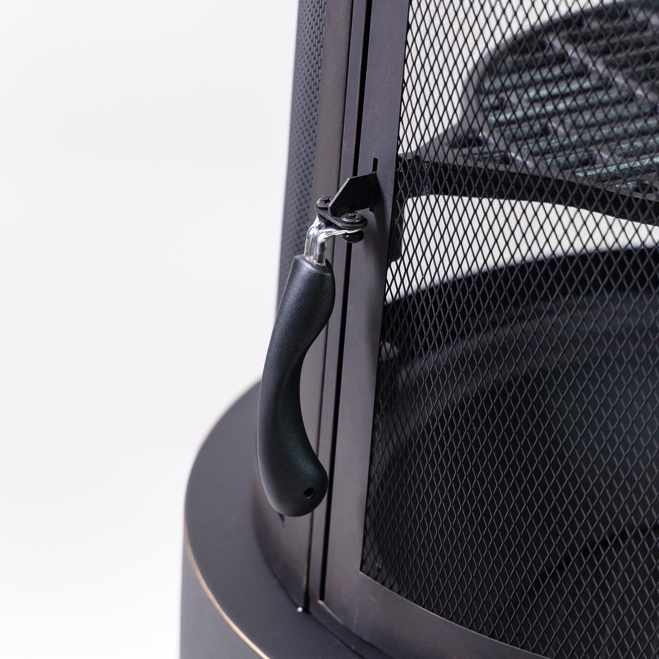 Deko Living Deko Living 30 Inch Diameter Outdoor Steel Wood Burning Chimney Firepit with Cast Iron Cooking Grill and Poker