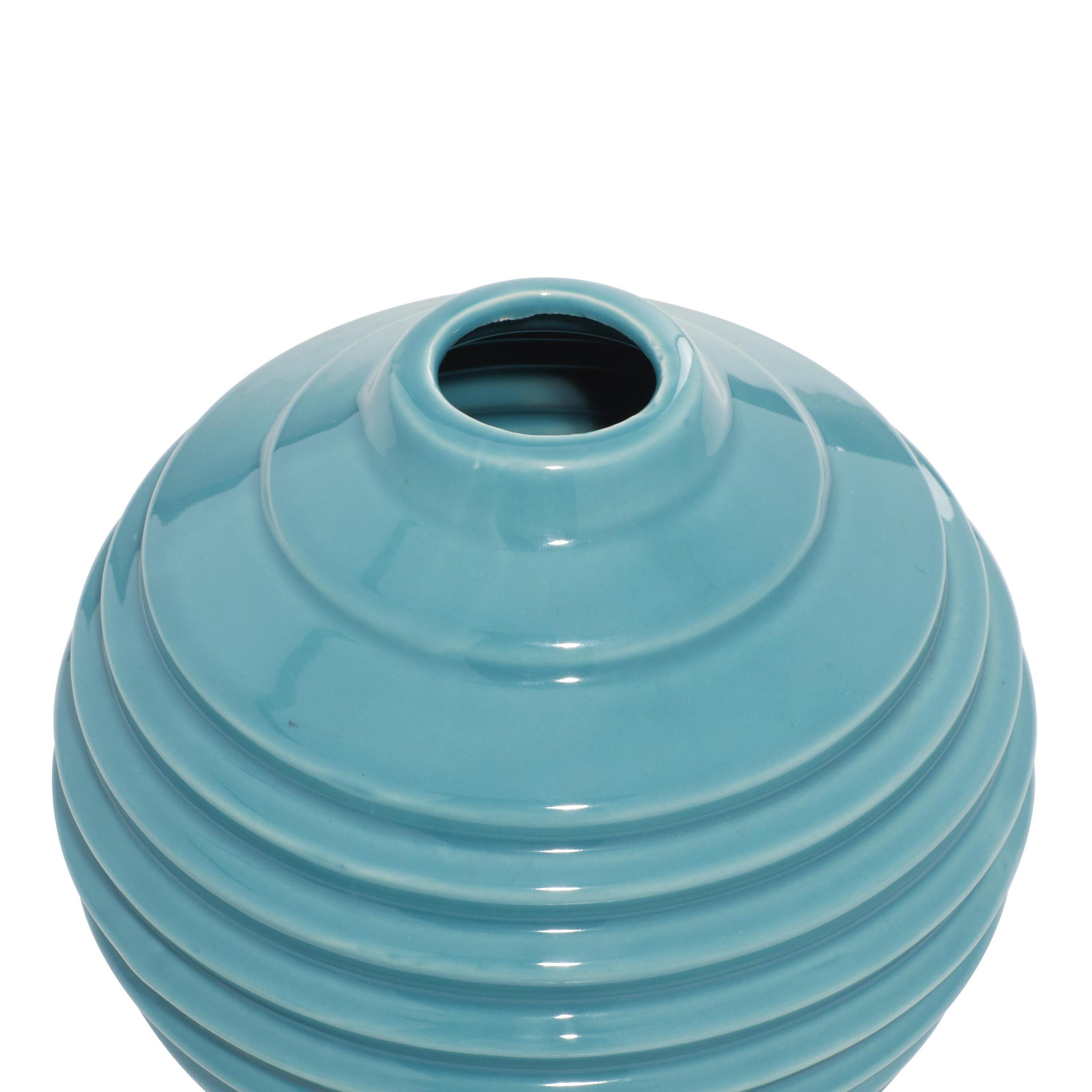 DecMode 6"W, 6"H Blue Ceramic Vase with Varying Patterns, Set of 3