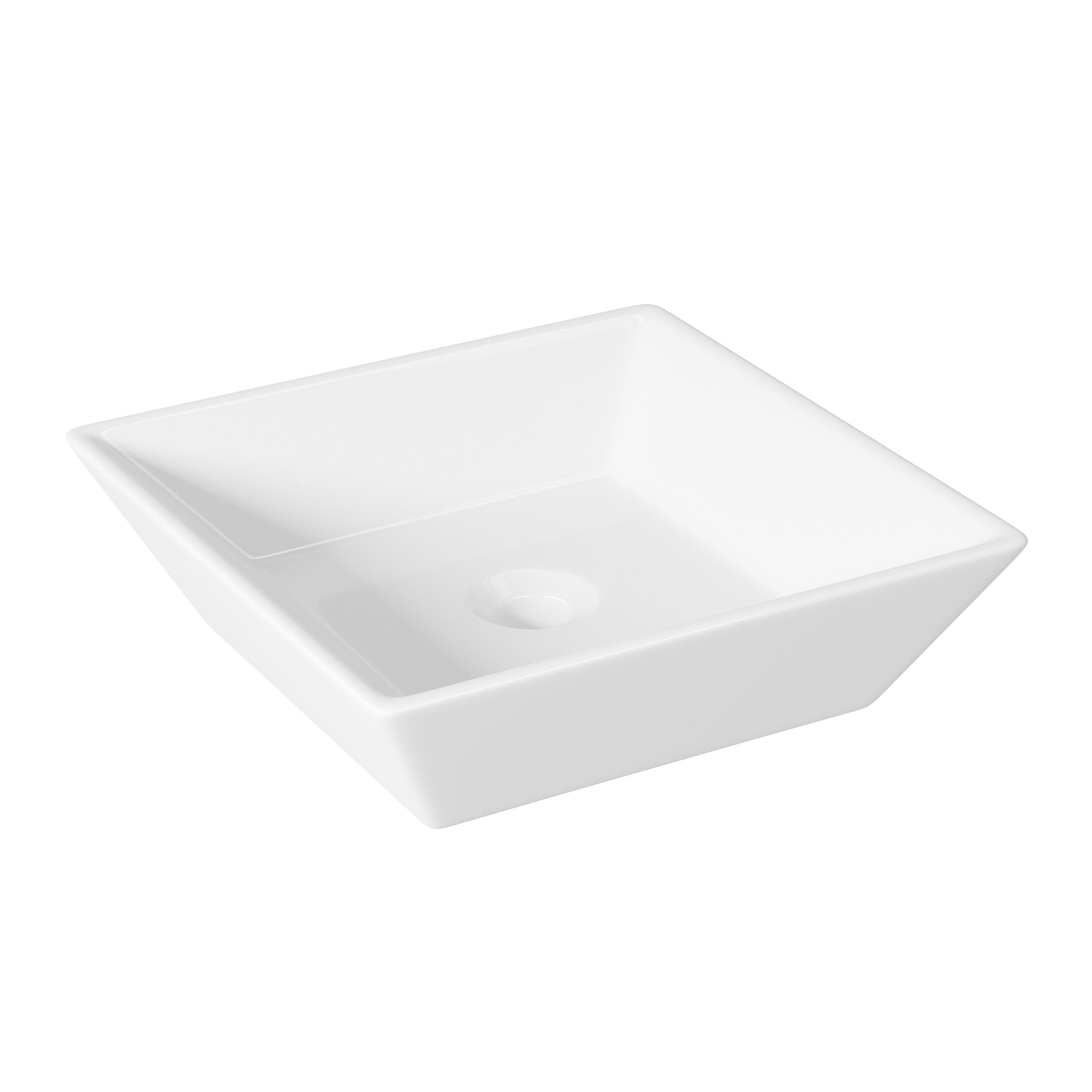 Naples 16" W x 5" H Square Vitreous ChinaBathroom Countertop Sink Vessel Sink in White