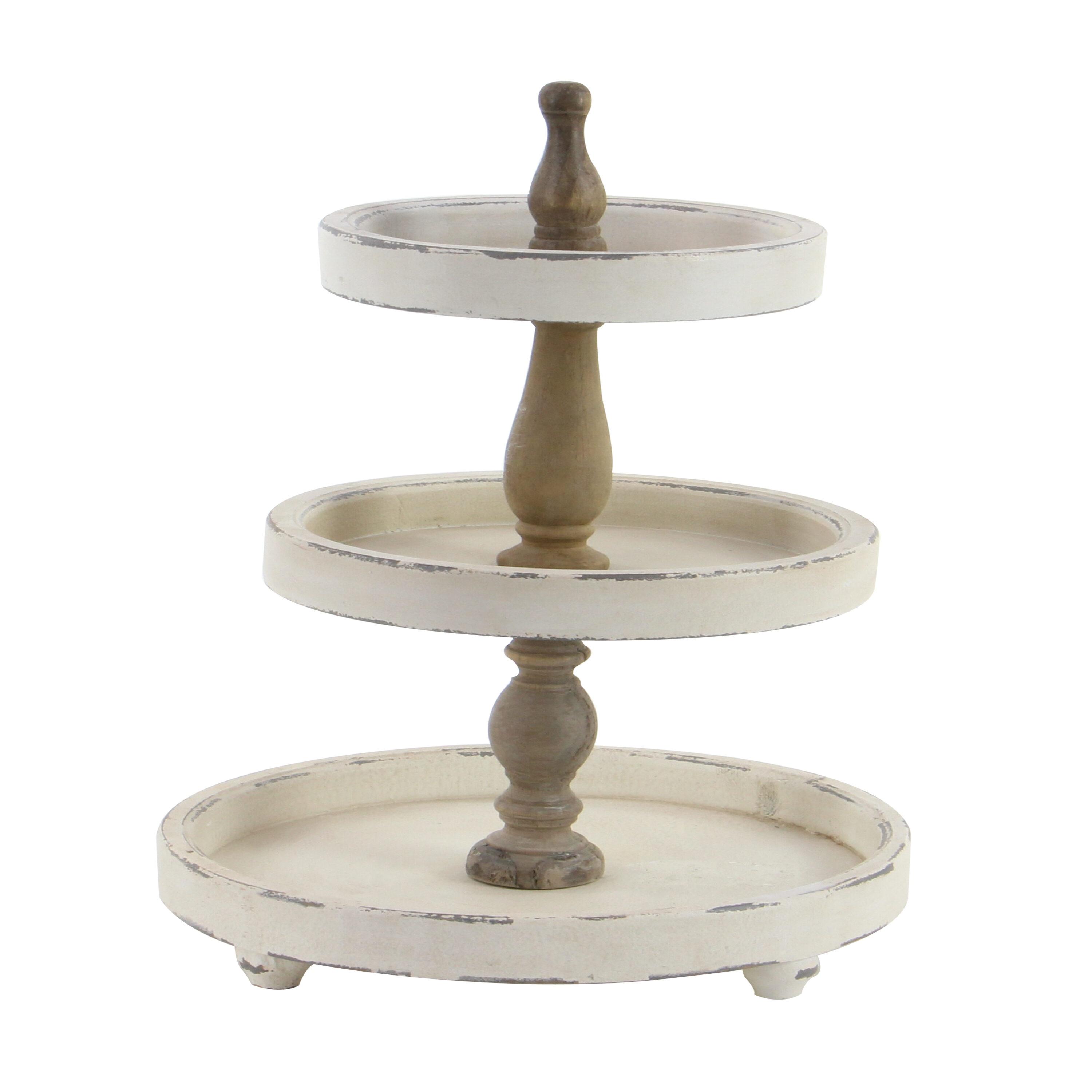 3 Tier Round Distressed Natural Wood Farmhouse Style Serving Trays - Olivia & May