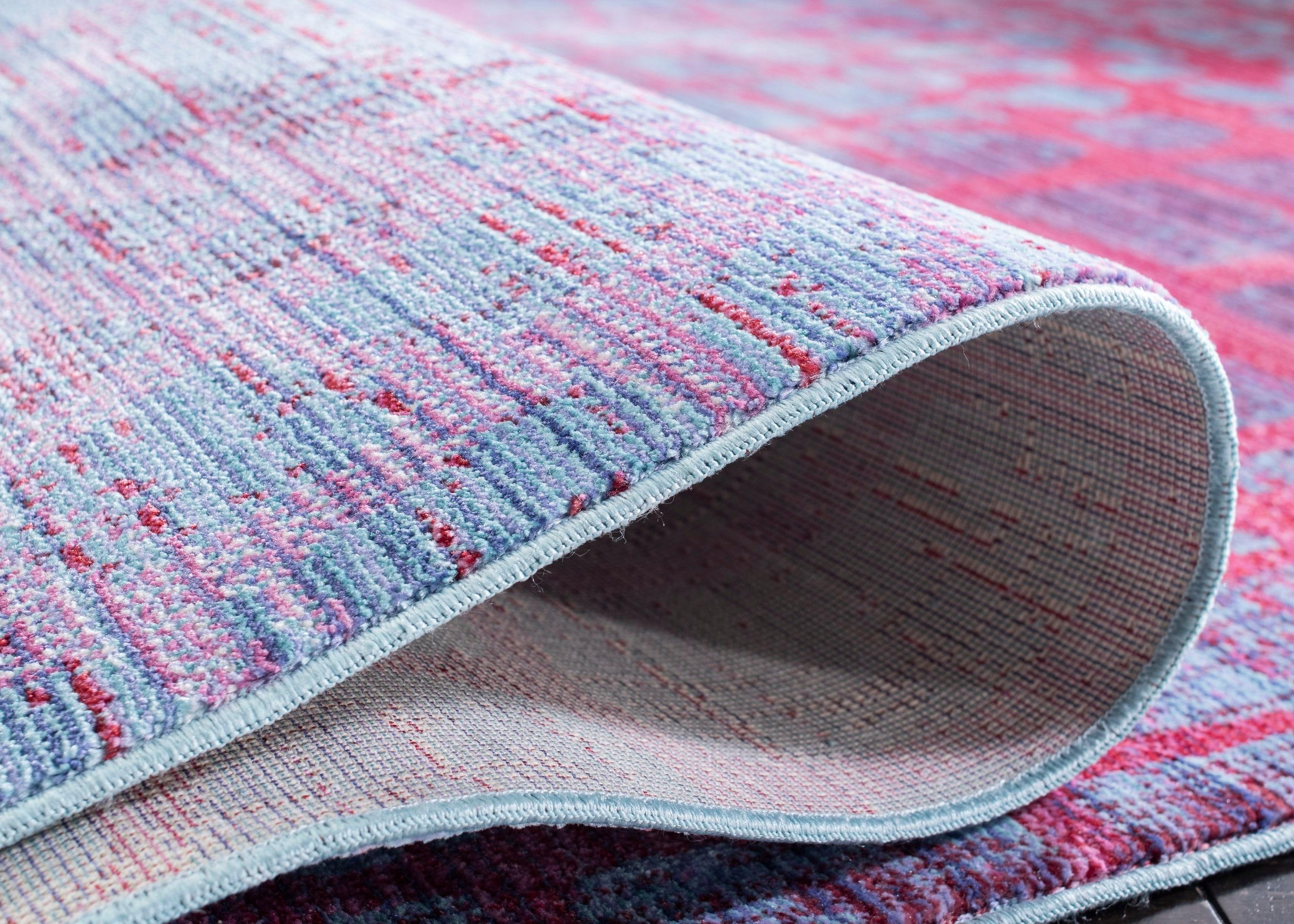SAFAVIEH Valencia Nurten Abstract Polyester Area Rug, Blue/Fuchsia, 4' x 6'