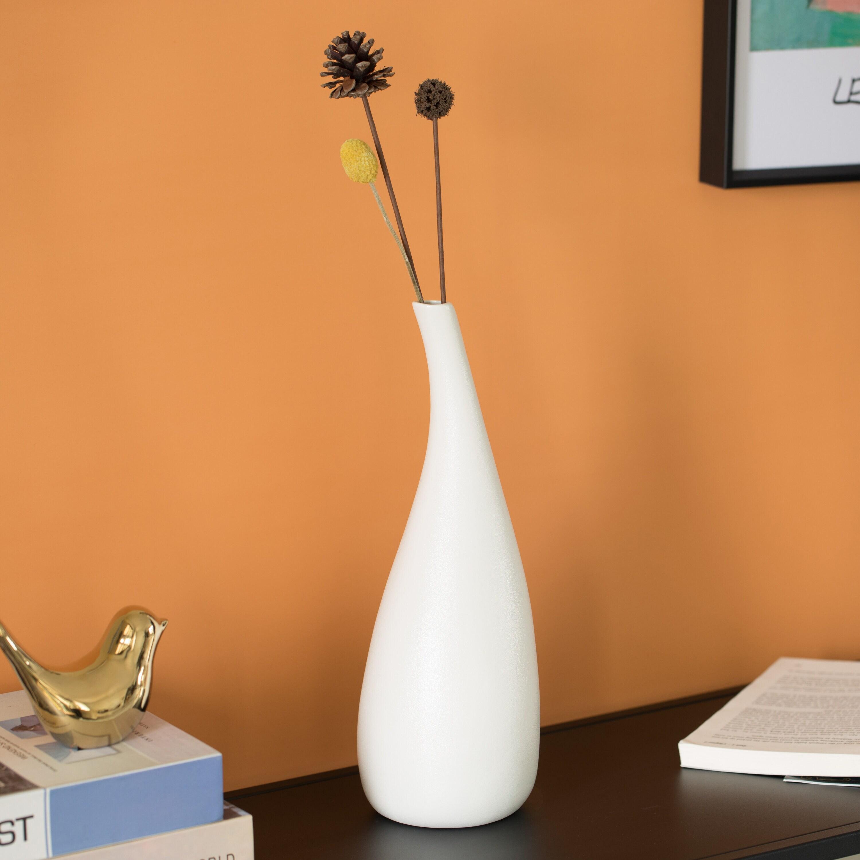 Uniquewise White Contemporary Unique Teardrop Shaped Ceramic Table Vase Flower Holder,12.5 Inch