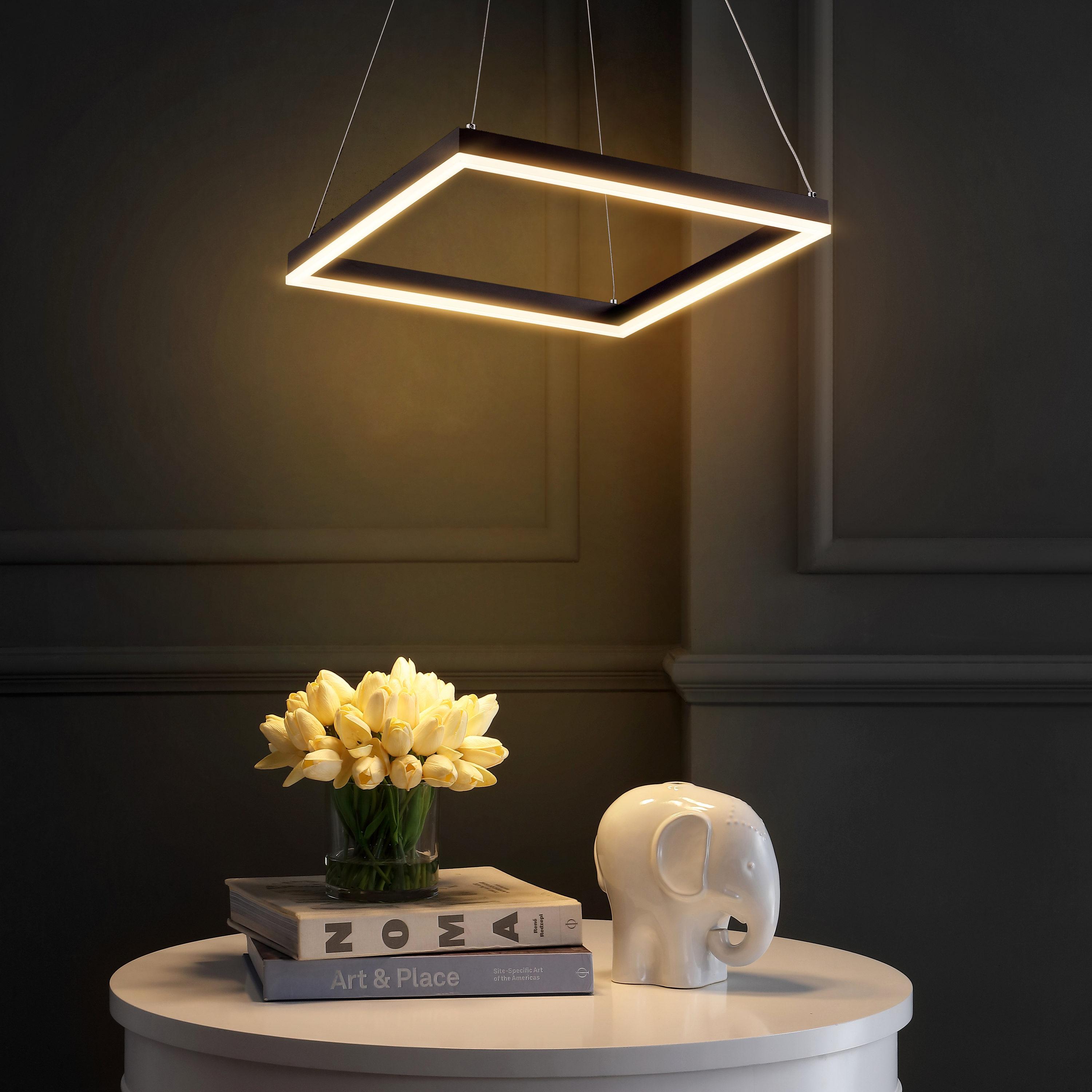 15.75" 1-Light Nero Square Modern Contemporary Aluminum Integrated LED Hoop Pendant Black - JONATHAN Y: ETL Listed, Adjustable Height