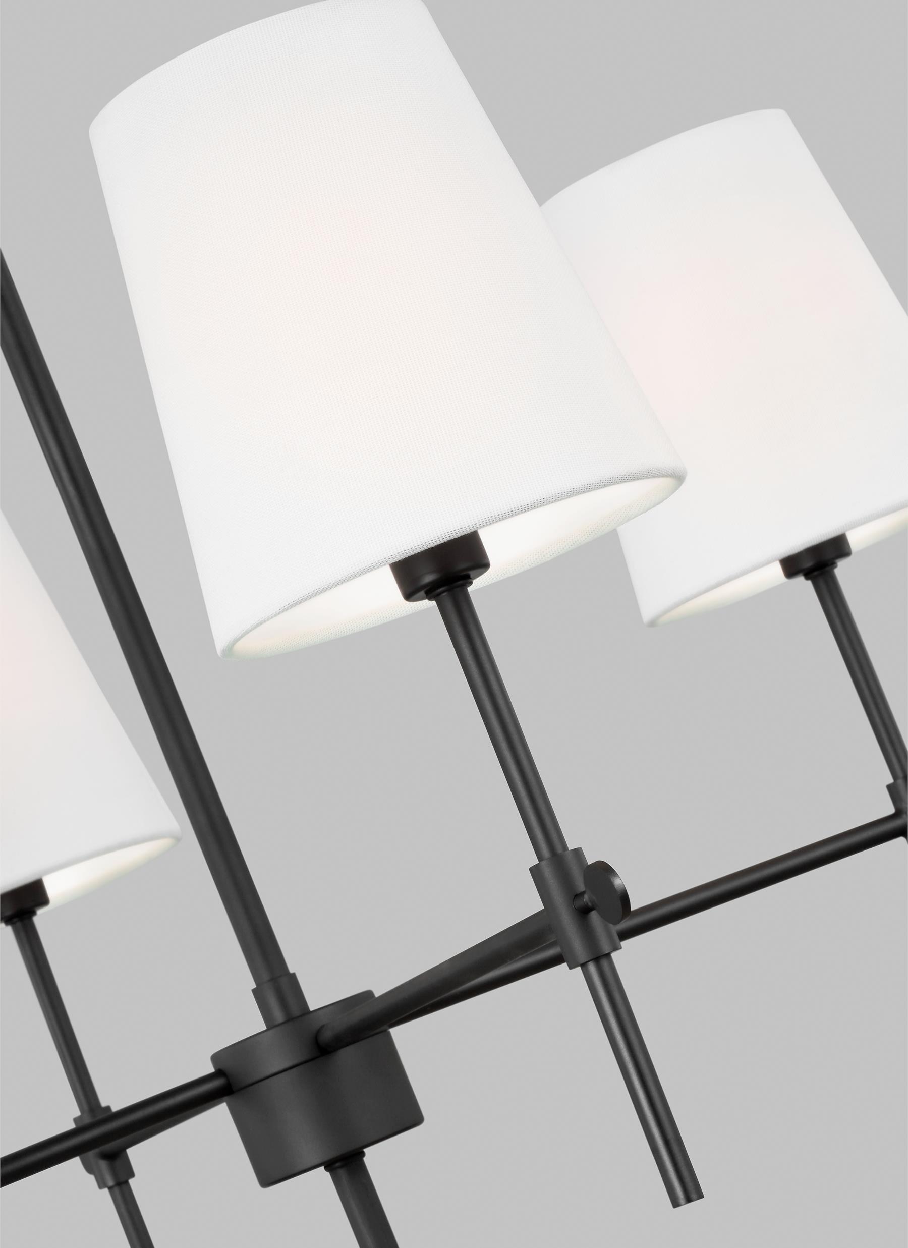 Baker 4-Light Midnight Black Hanging Chandelier With White Linen Fabric Shades