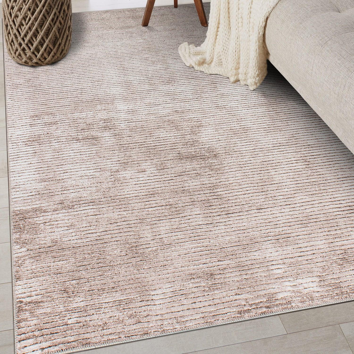 World Rug Gallery Contemporary Distressed Stripe Machine Washable 10'x14' Beige Area Rug