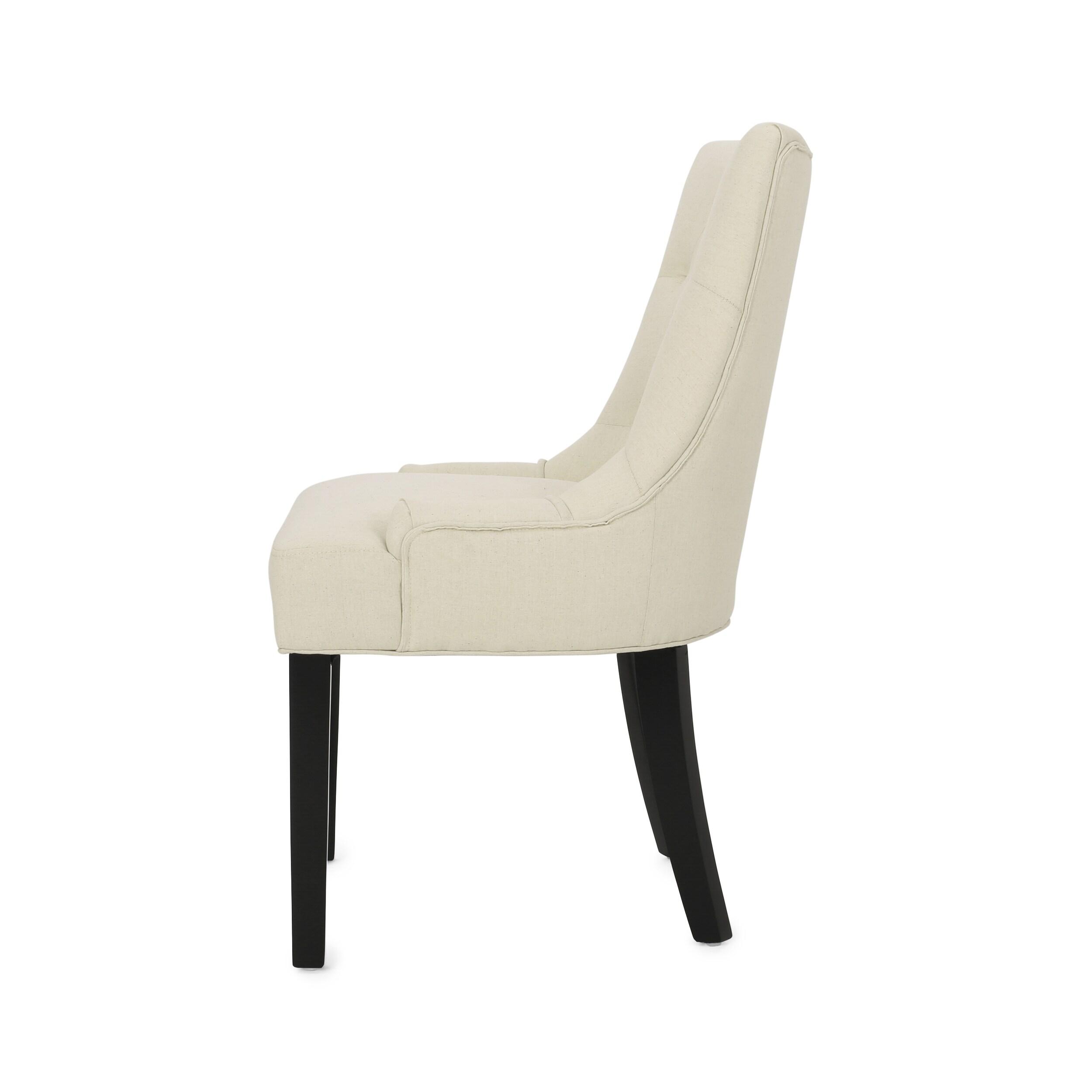 Set of 2 Hayden Tufted Dining Chairs Beige - Christopher Knight Home: Elegant Slipper Silhouette, Wood Legs