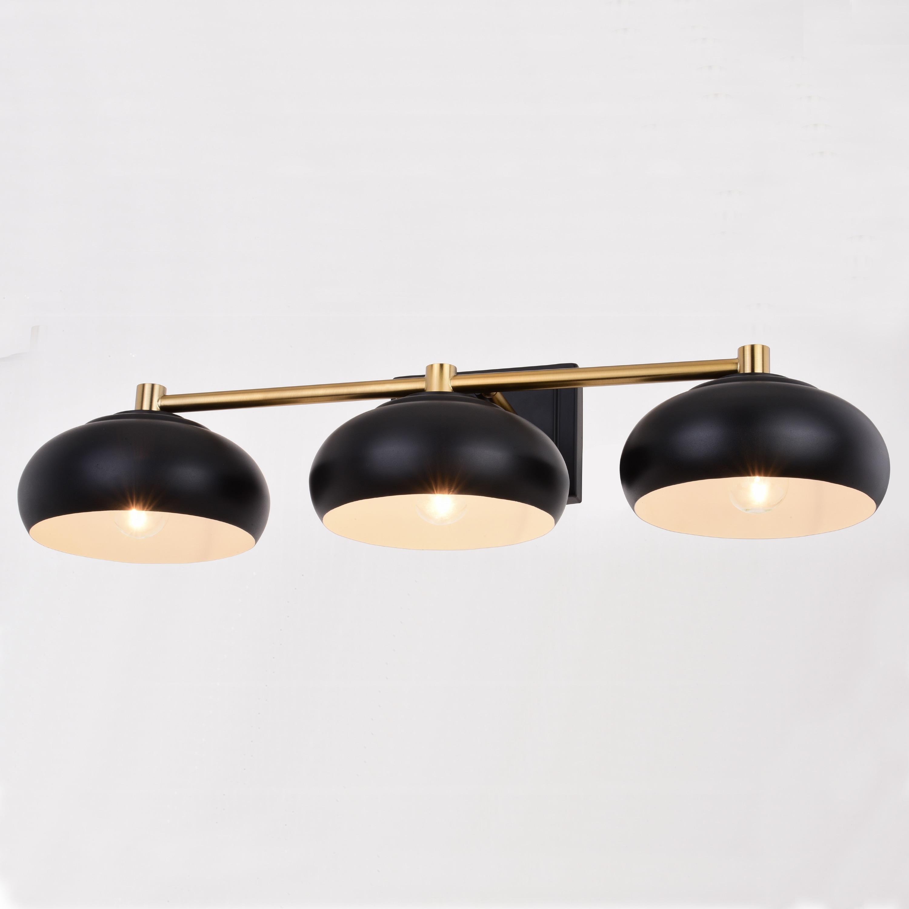 Belmont 3 Light Black and Brass Mid Century Modern Dome Bathroom Vanity Fixture
