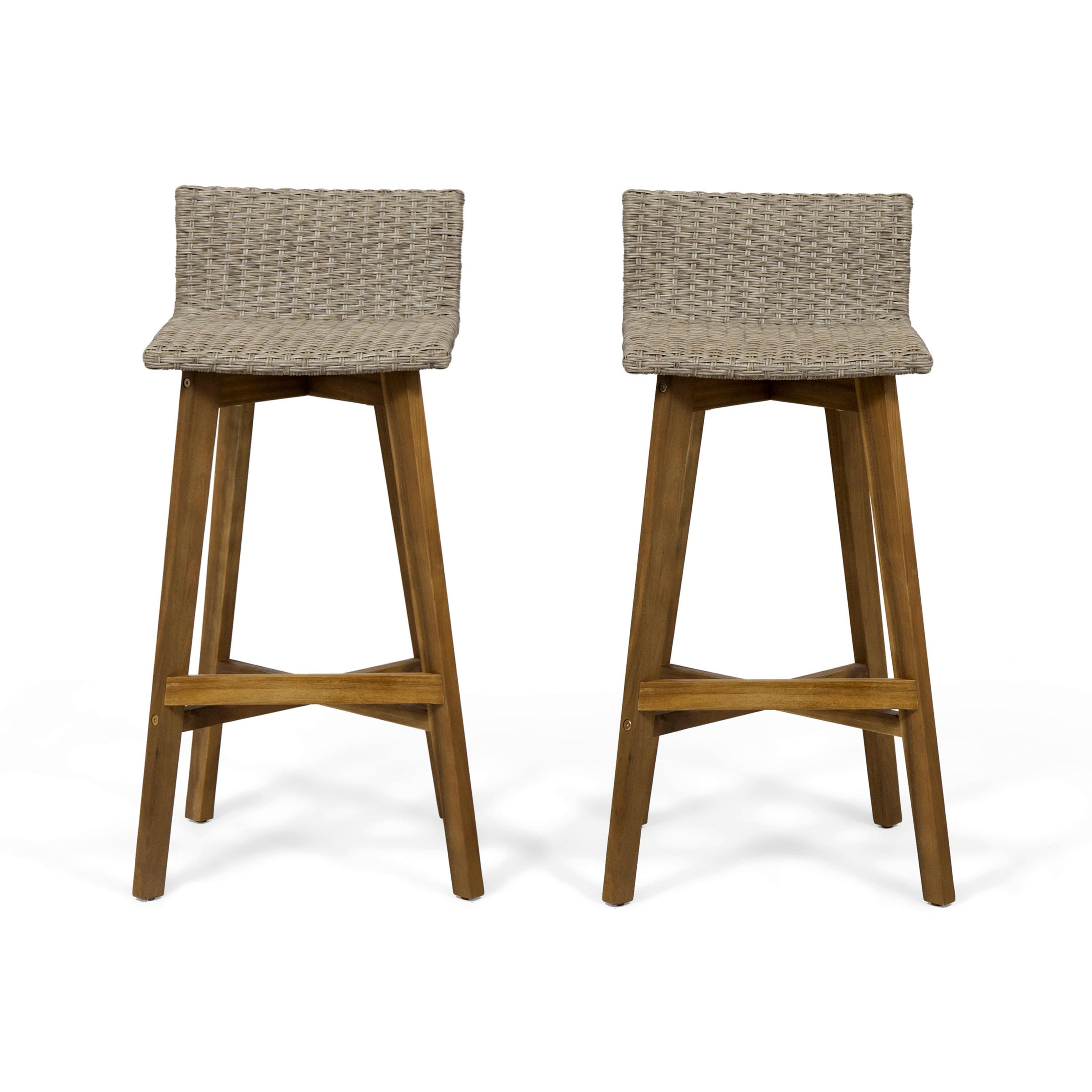 2pk La Brea Acacia Wood & Wicker Patio Barstools Brown / Teak - Christopher Knight Home