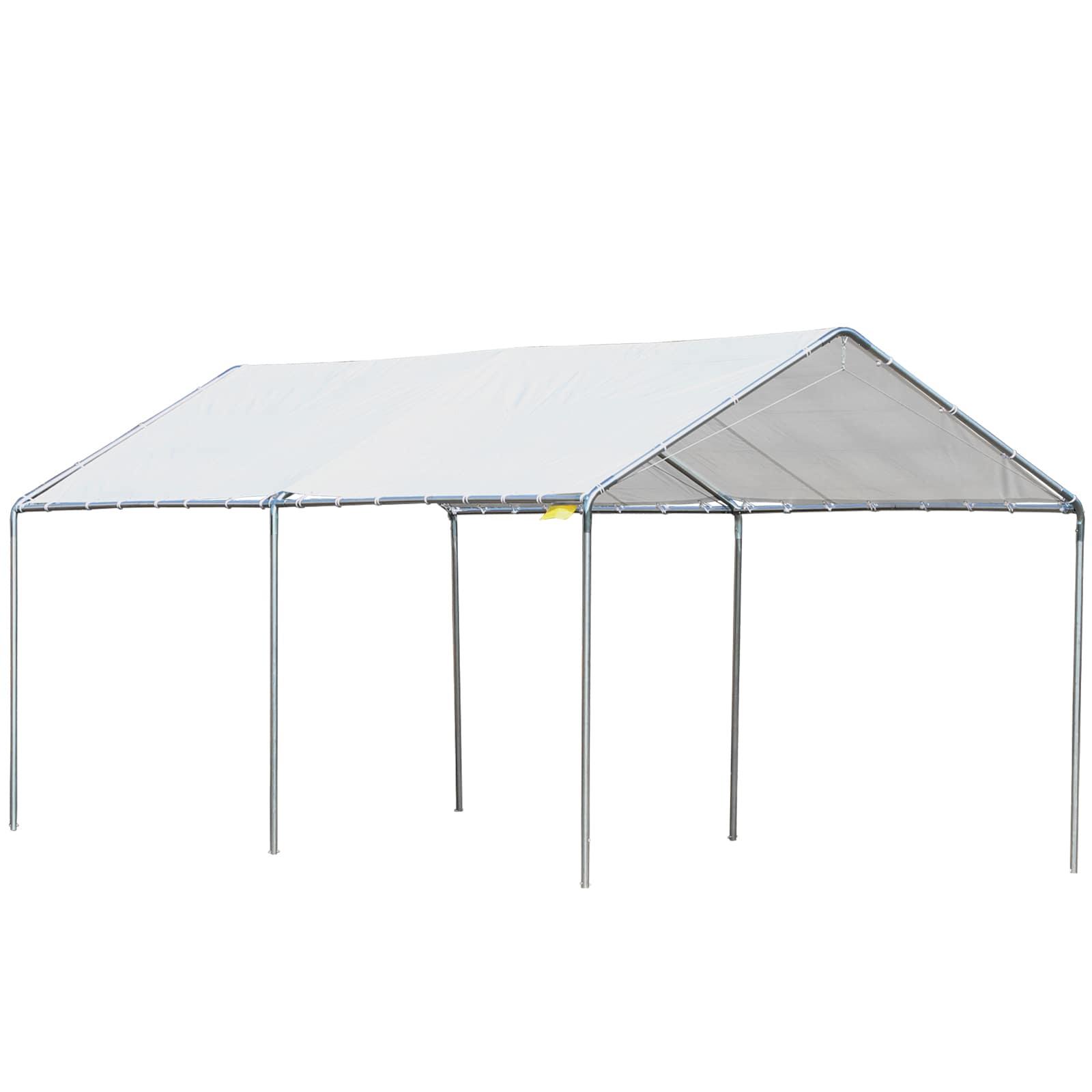 Outsunny Outsunny 10'x20' Carport Heavy Duty Galvanized Car Canopy with Included Anchor Kit, 3 Reinforced Steel Cables, White